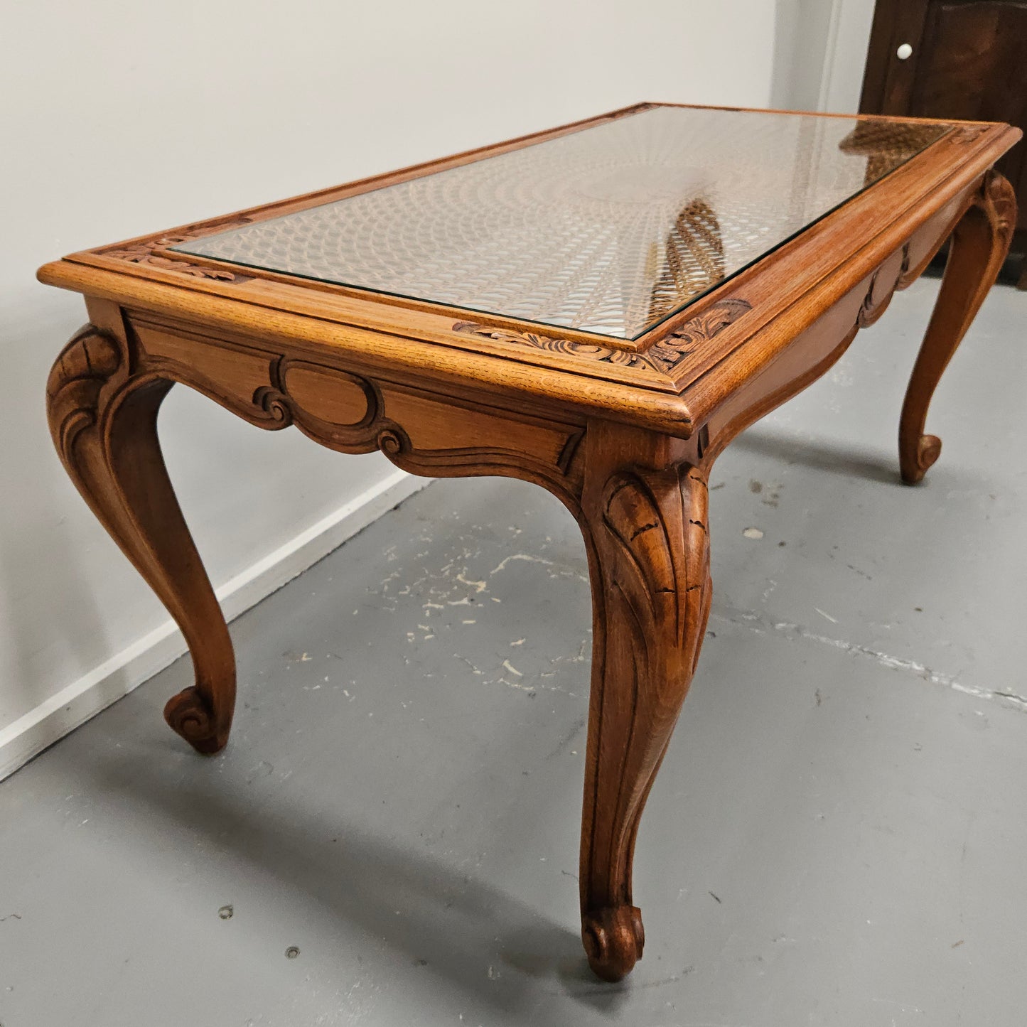 French Oak Cane Insert Coffee Table