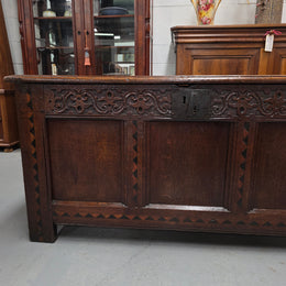 18th Century French Oak Coffer Featuring Beautiful Carvings