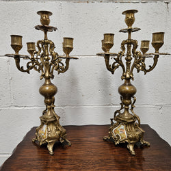 Pair of Vintage Brass & Porcelain Candlesticks | Antique & Vintage | Moonee Ponds Antiques | Australia Wide Delivery