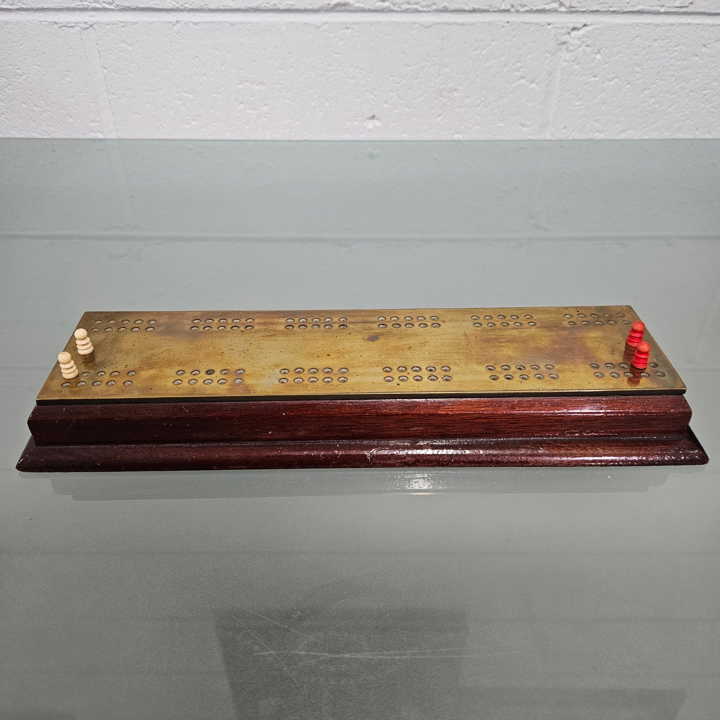 Vintage Brass & Timber Cribbage Board