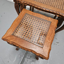French Oak Three Piece Nest of Tables With Cane Inserts