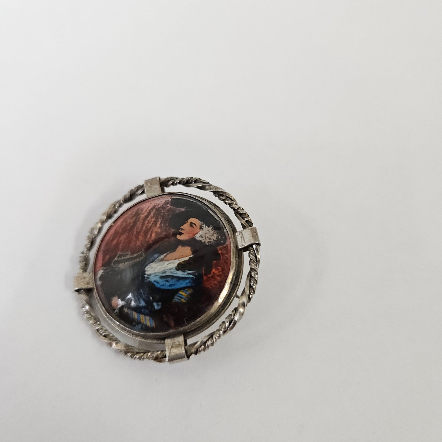 Hand Painted Sterling Silver Vintage Brooch