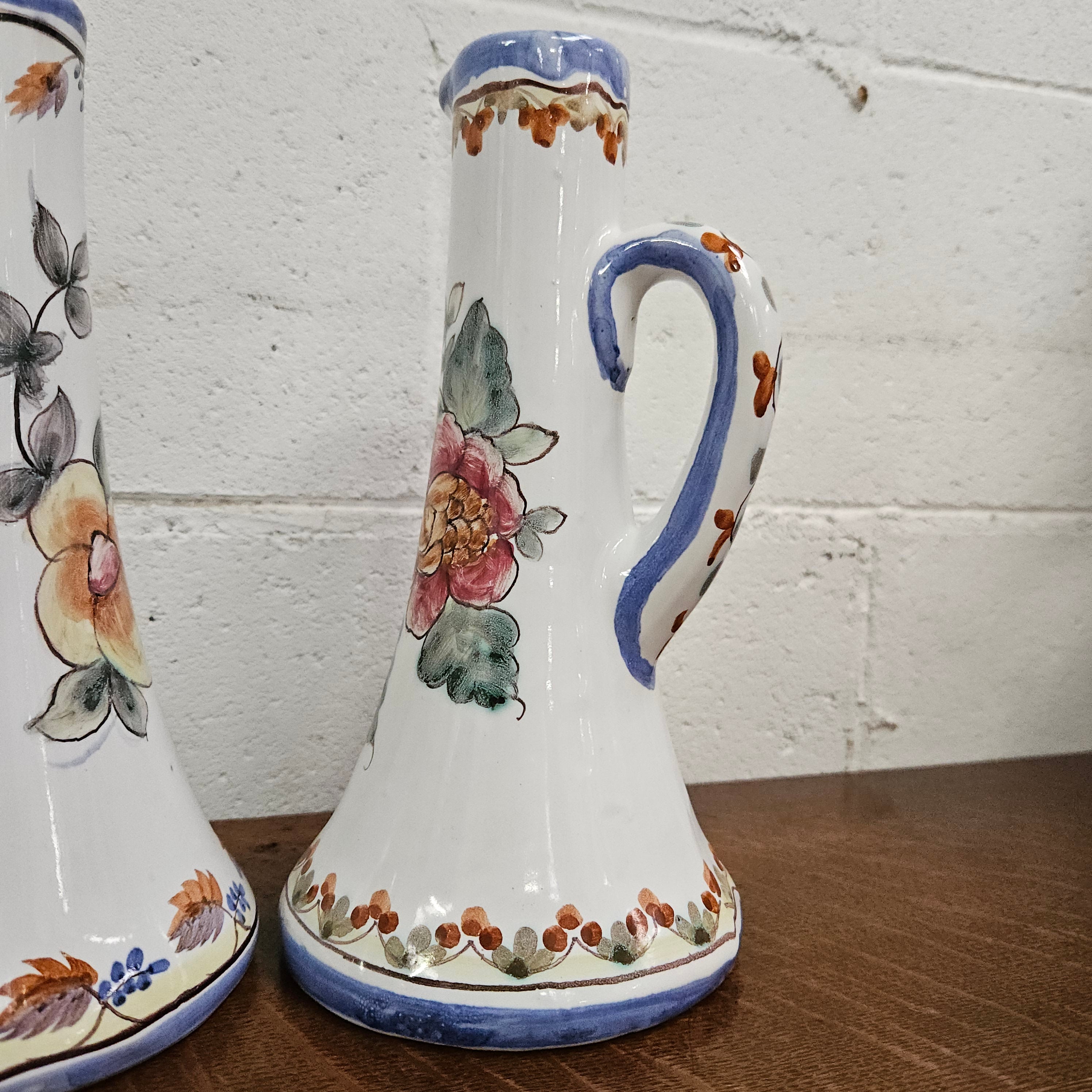Pair of Hand Painted Portguese Pottery Coimbra Jug/Vases | Antique & Vintage | Moonee Ponds Antiques | Australia Wide Delivery