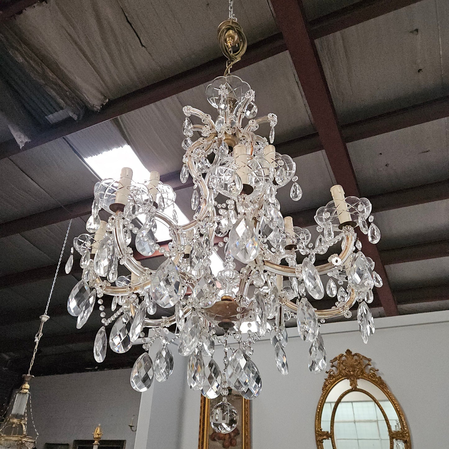 French Parisian Crystal 12 Arm Chandelier