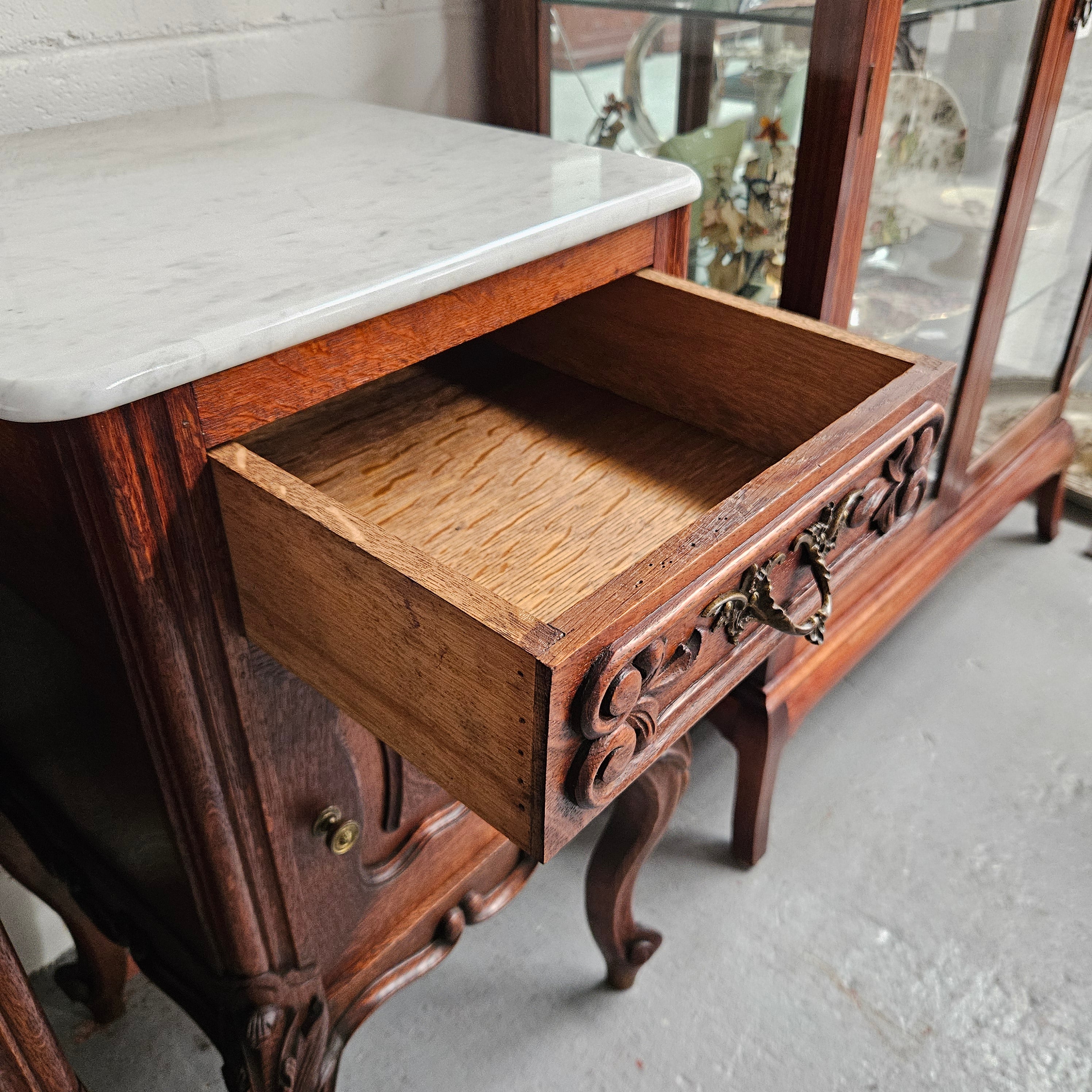 Pair of Louis XV Style White Marble Top Bedside Cabinets | Antique & Vintage | Moonee Ponds Antiques | Australia Wide Delivery