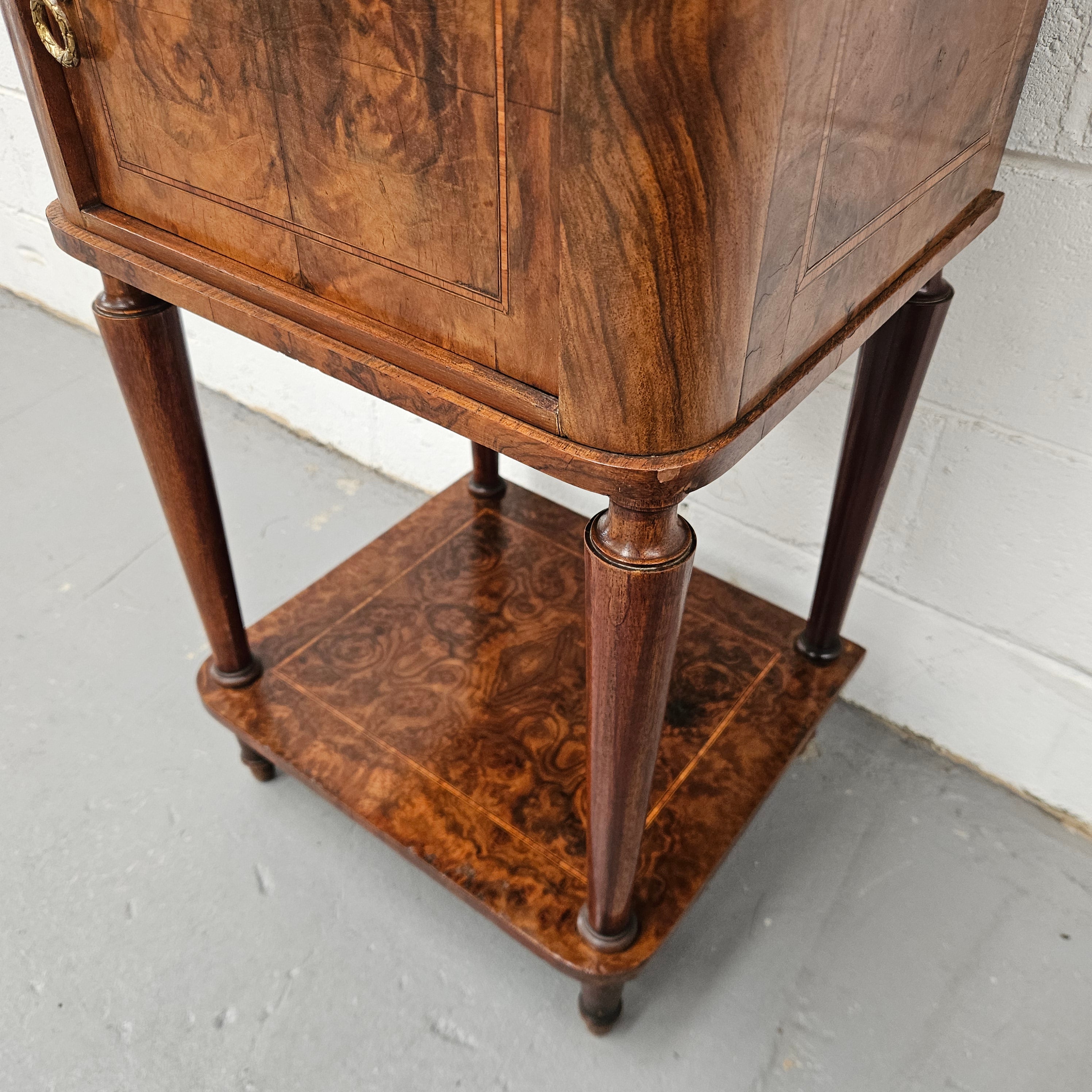 French Figured Walnut Marble Top Bedside | Antique & Vintage | Moonee Ponds Antiques | Australia Wide