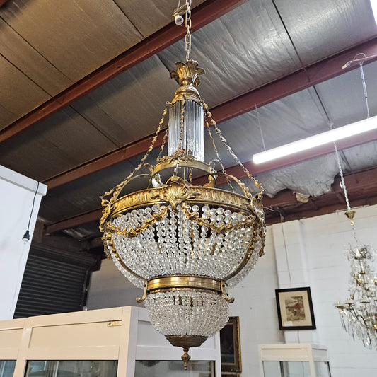 Empire Style Gilt Brass and Bronze Basket Chandelier