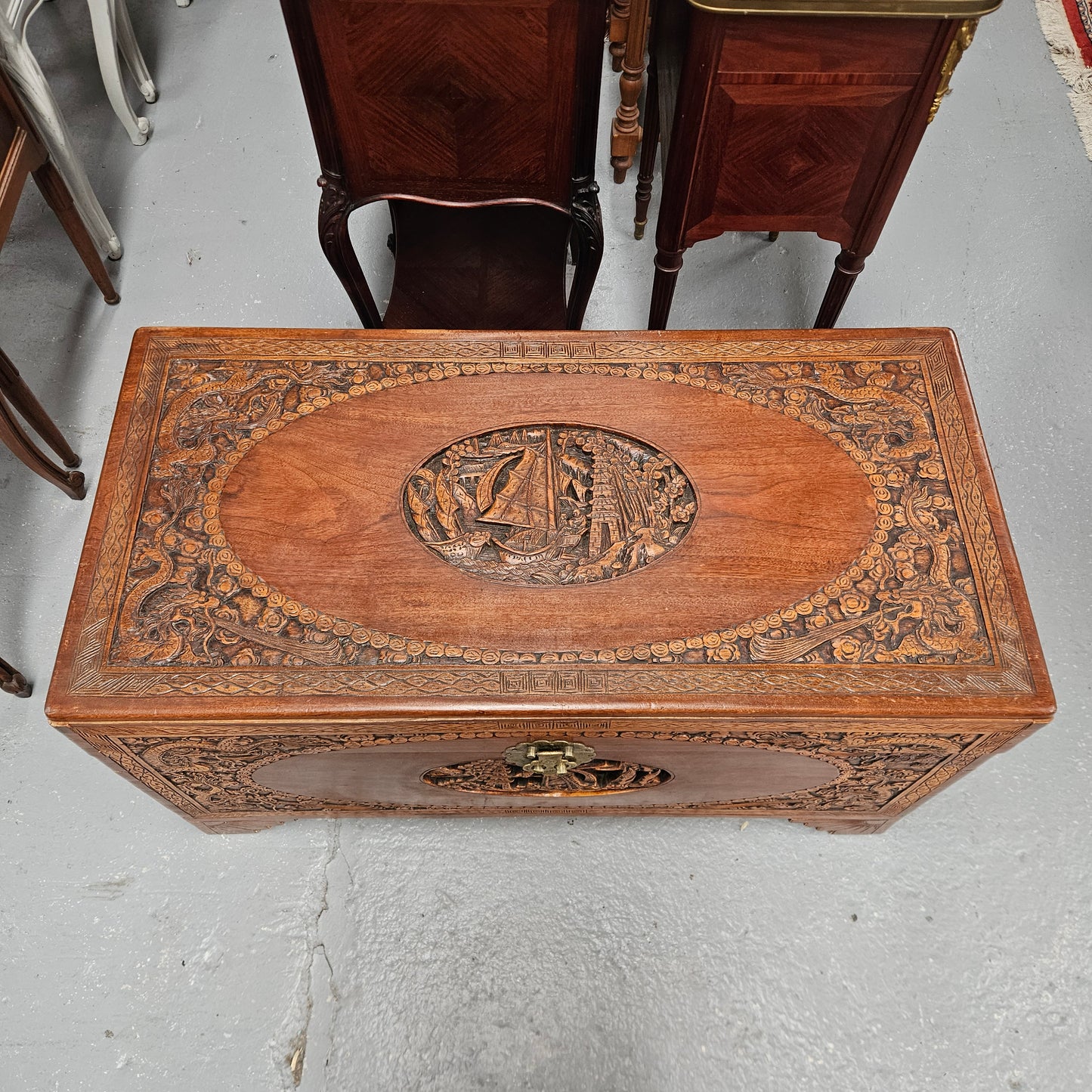 Oriental Carved Camphor Wood Chest