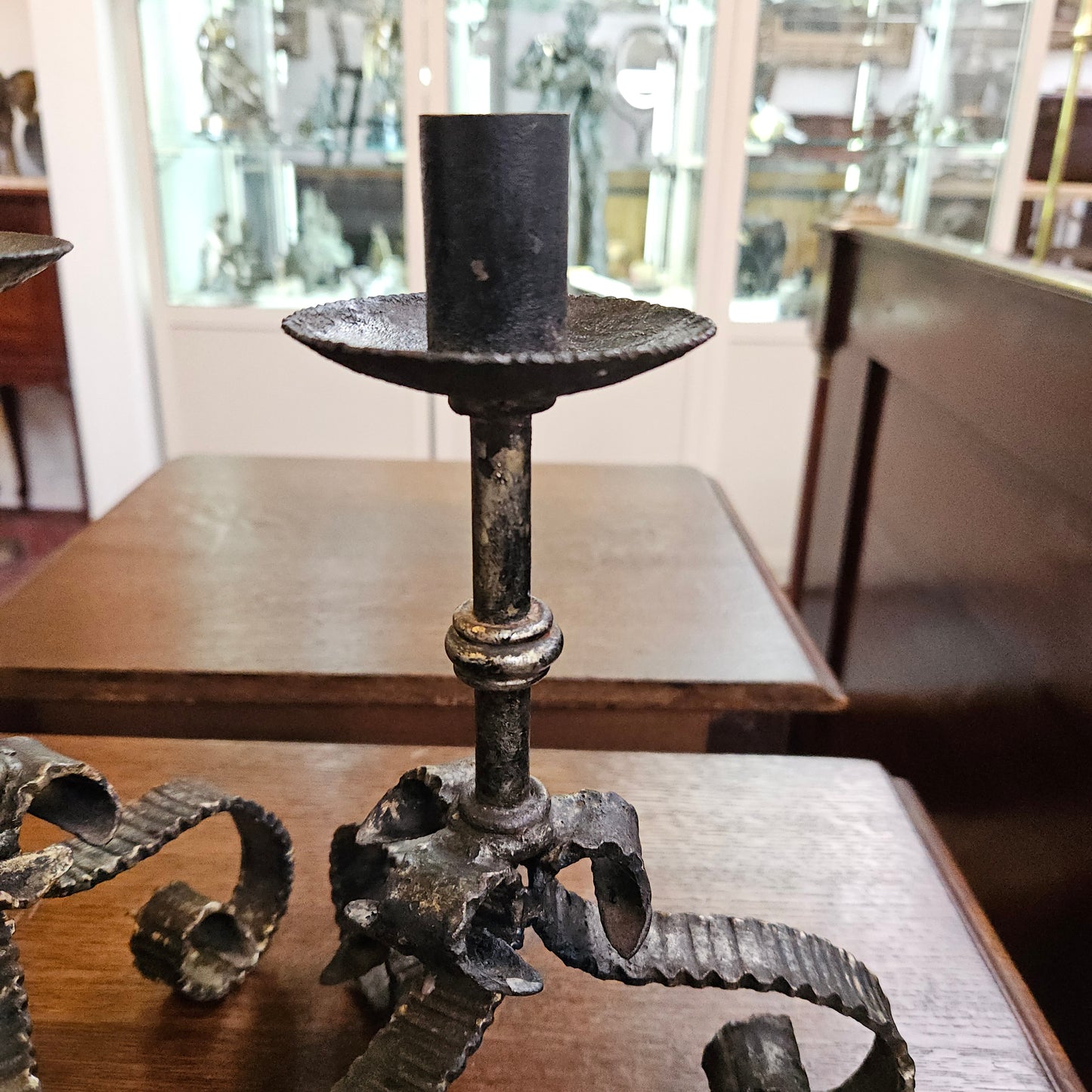 Rustic Pair of Wrought Iron Candlesticks