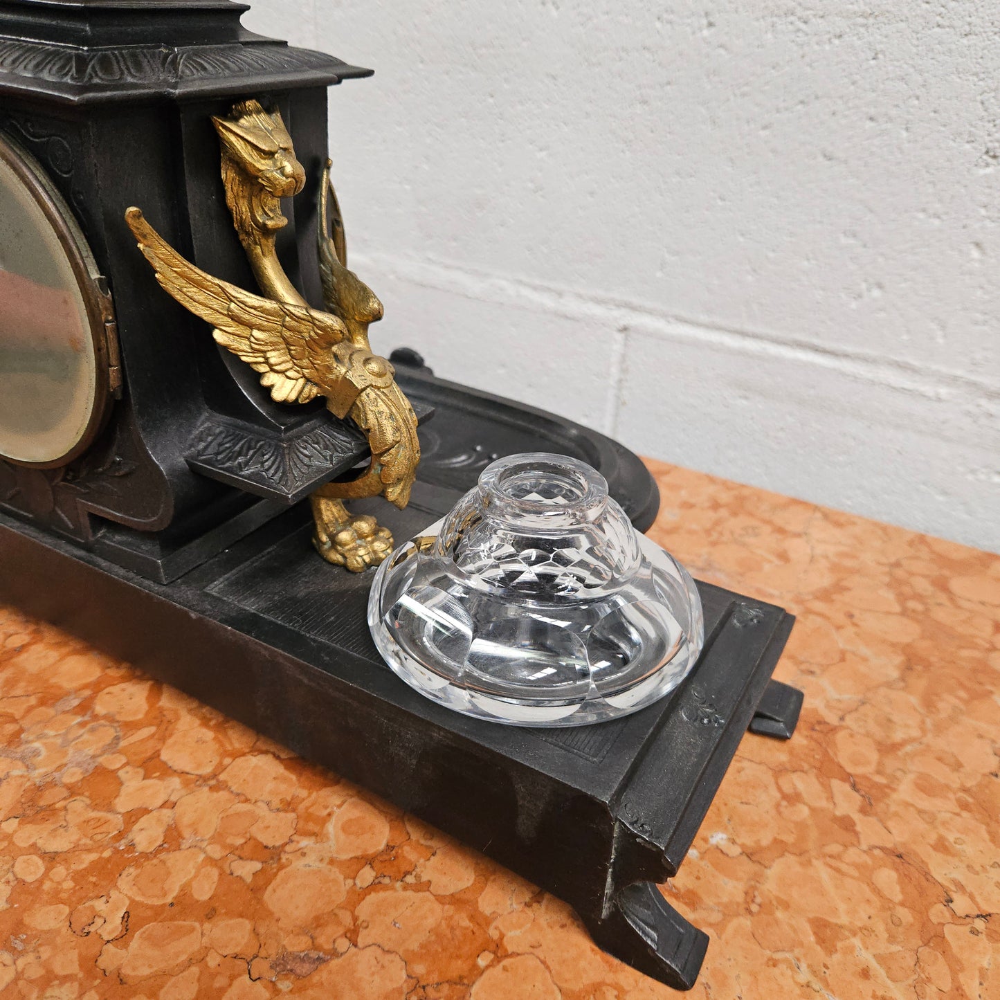 French Desk Clock With Inkwells