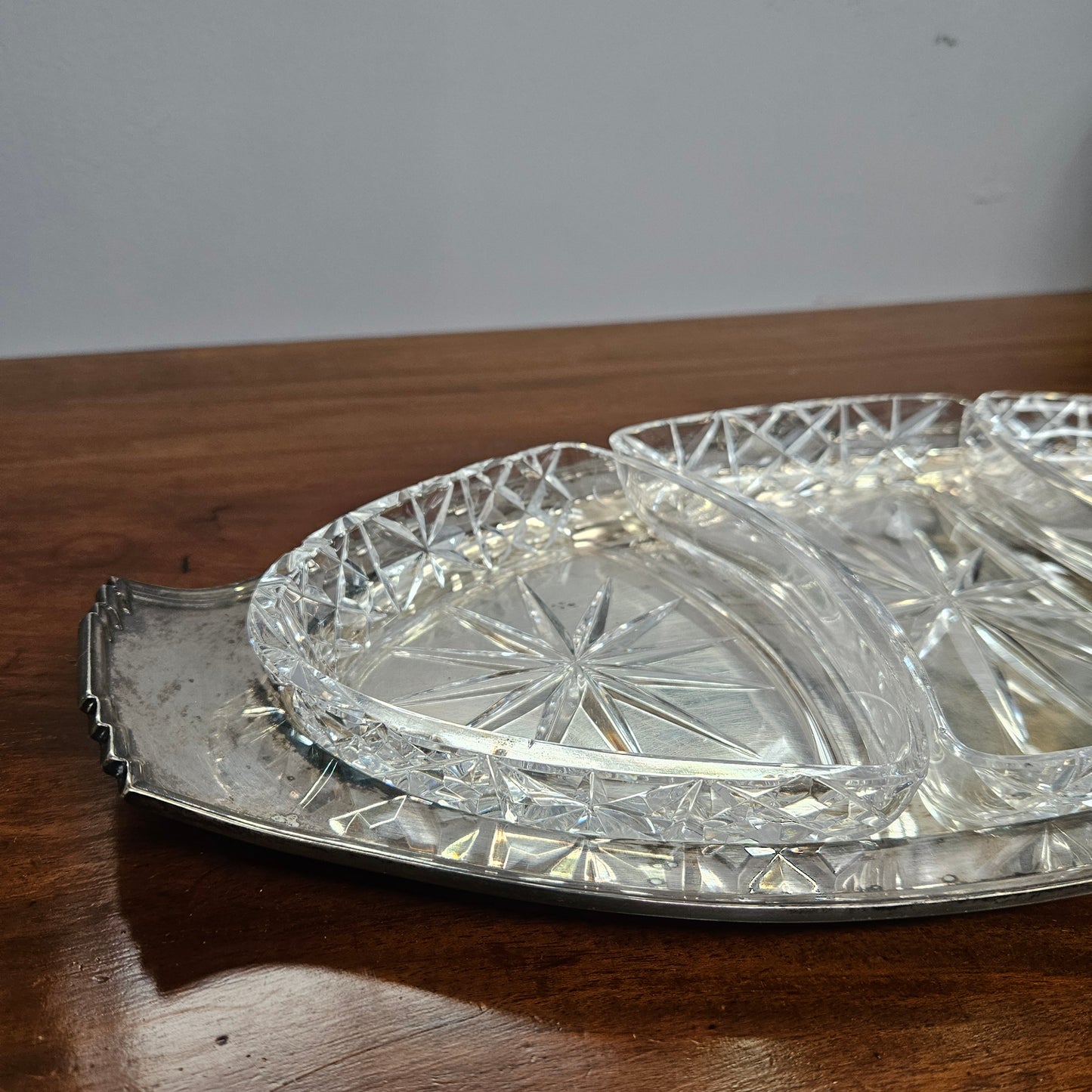 Hardy Brothers EPNS Silver Tray & Cut Crystal Dividers