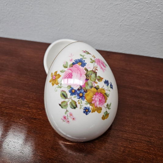 Pretty Floral "Sadler" Ceramic Egg Trinket Box