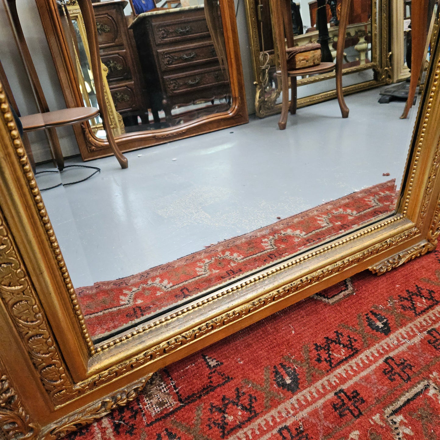 Napoleon III Style French Gilt & Floral Decorated Bevelled Mirror