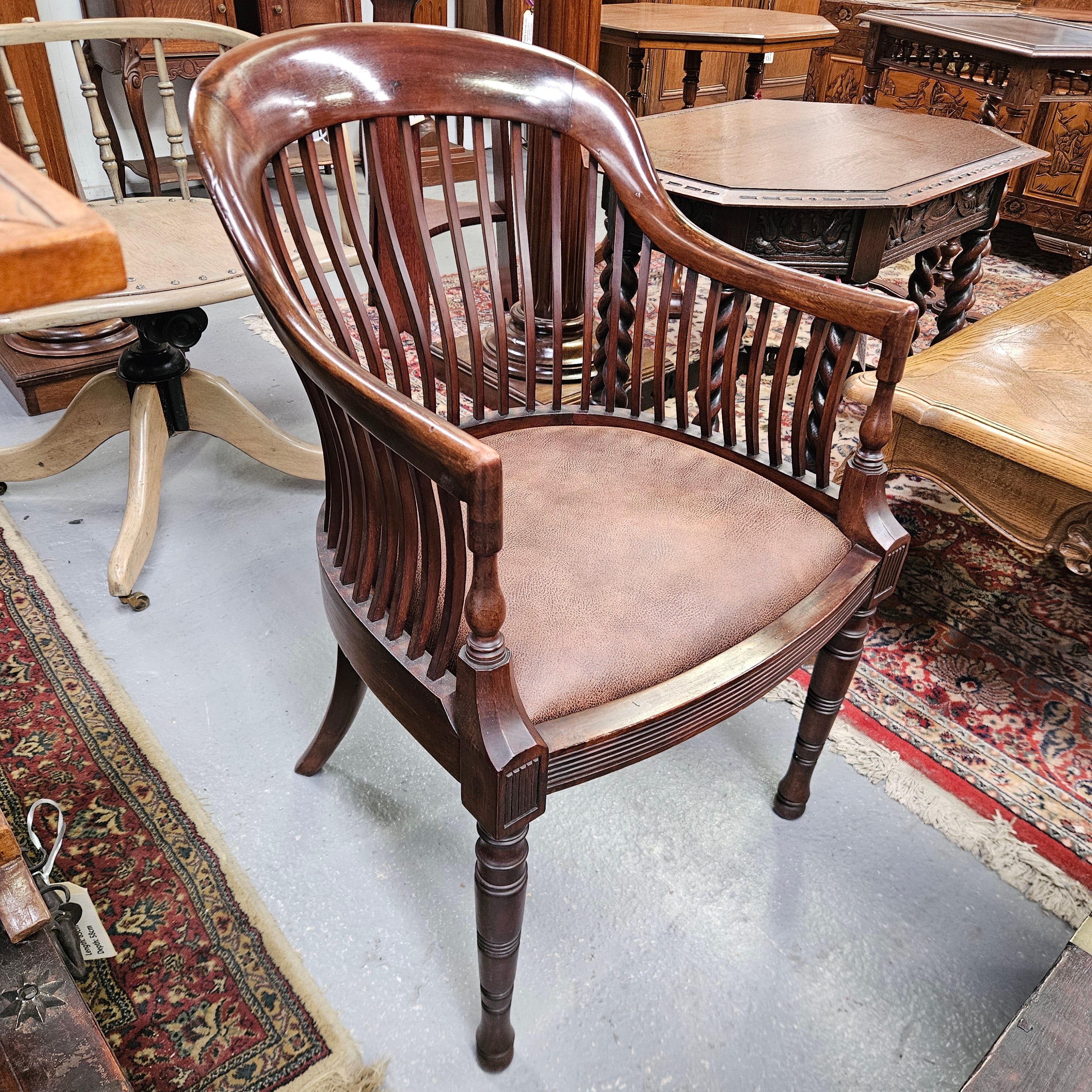 Late Edwardian Leather & Mahogany Tub Chair | Antique & Vintage | Moonee Ponds Antiques | Australia Wide