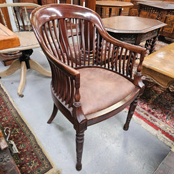 Late Edwardian Leather & Mahogany Tub Chair | Antique & Vintage | Moonee Ponds Antiques | Australia Wide