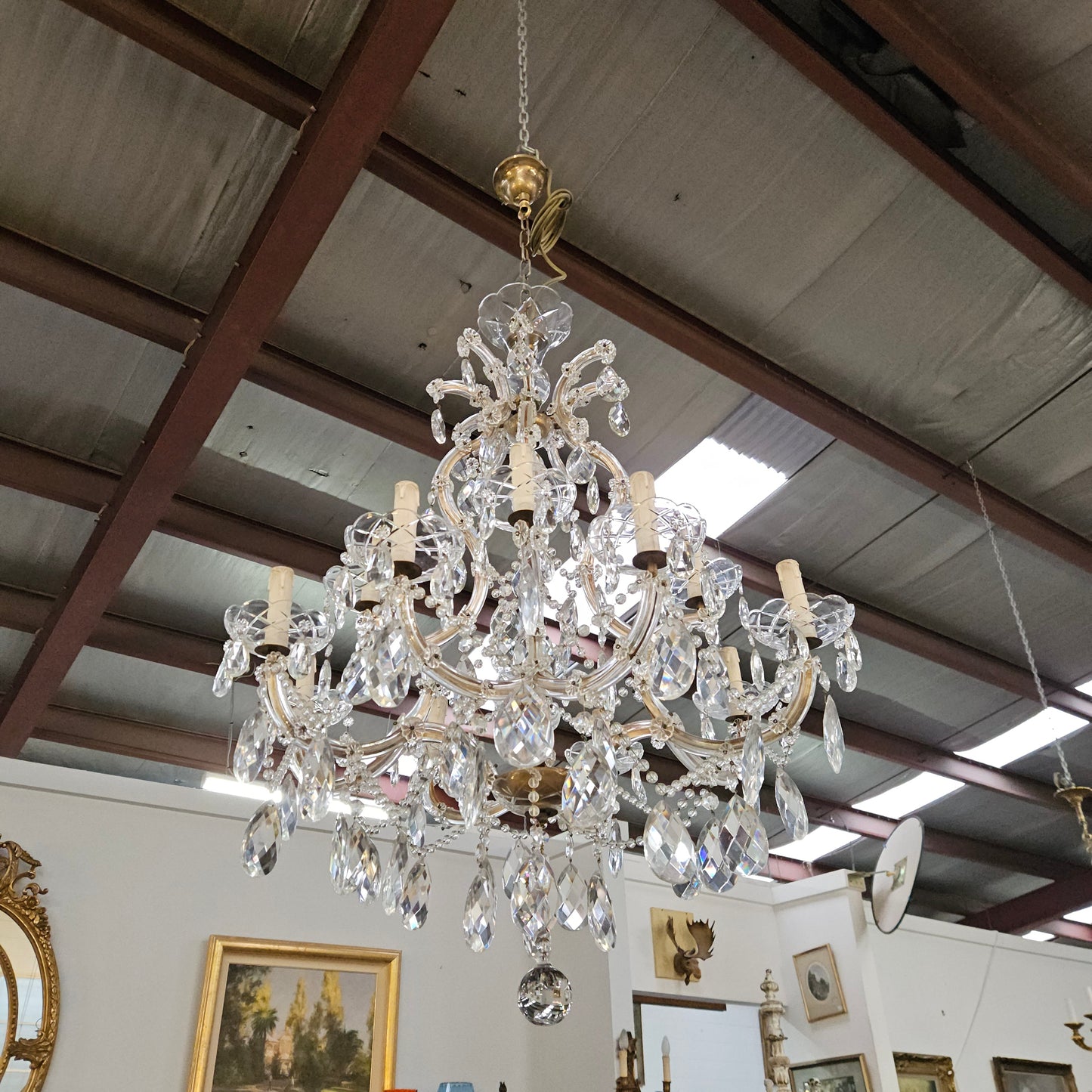 French Parisian Crystal 12 Arm Chandelier