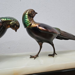 French Art Deco Pair Of Spelter Pheasants On A Marble Plinth | Antique & Vintage | Moonee Ponds Antiques | Australia Wide Delivery