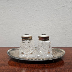 David Andersen Norway Crystal Sterling Silver Enamel Salt & Pepper Shakers On Tray | Antique & Vintage | Moonee Ponds Antiques | Australia Wide Delivery