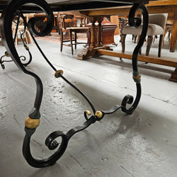 Vintage Elm Wood Spanish Style Refectory Table Wrought Iron Base | Antique & Vintage | Moonee Ponds Antiques | Australia Wide Delivery