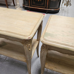Pair Rustic Oak Shabby Chic Side Tables