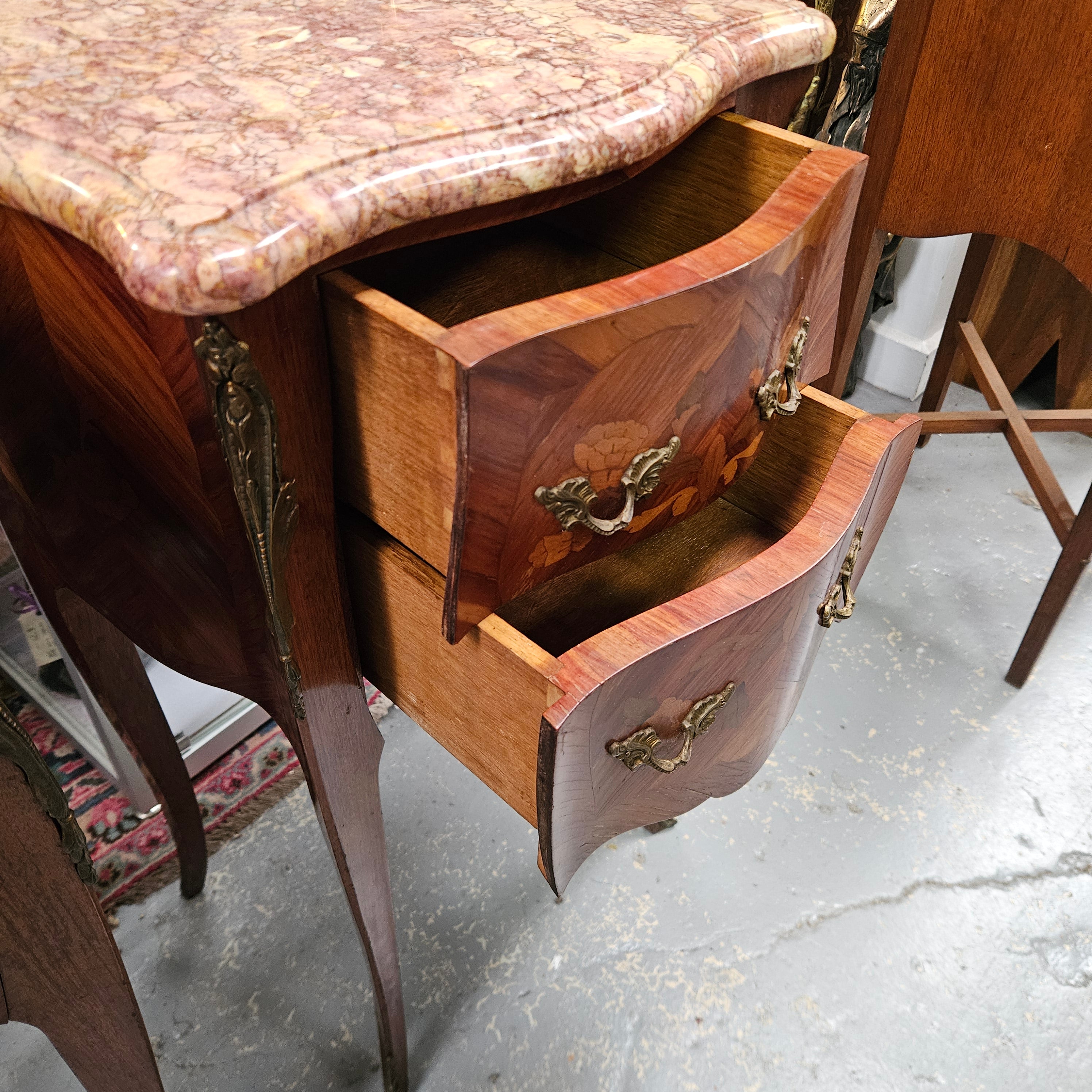 Louis XVth Style Marble Top Pair Bedsides | Antique & Vintage | Moonee Ponds Antiques | Australia Wide Delivery