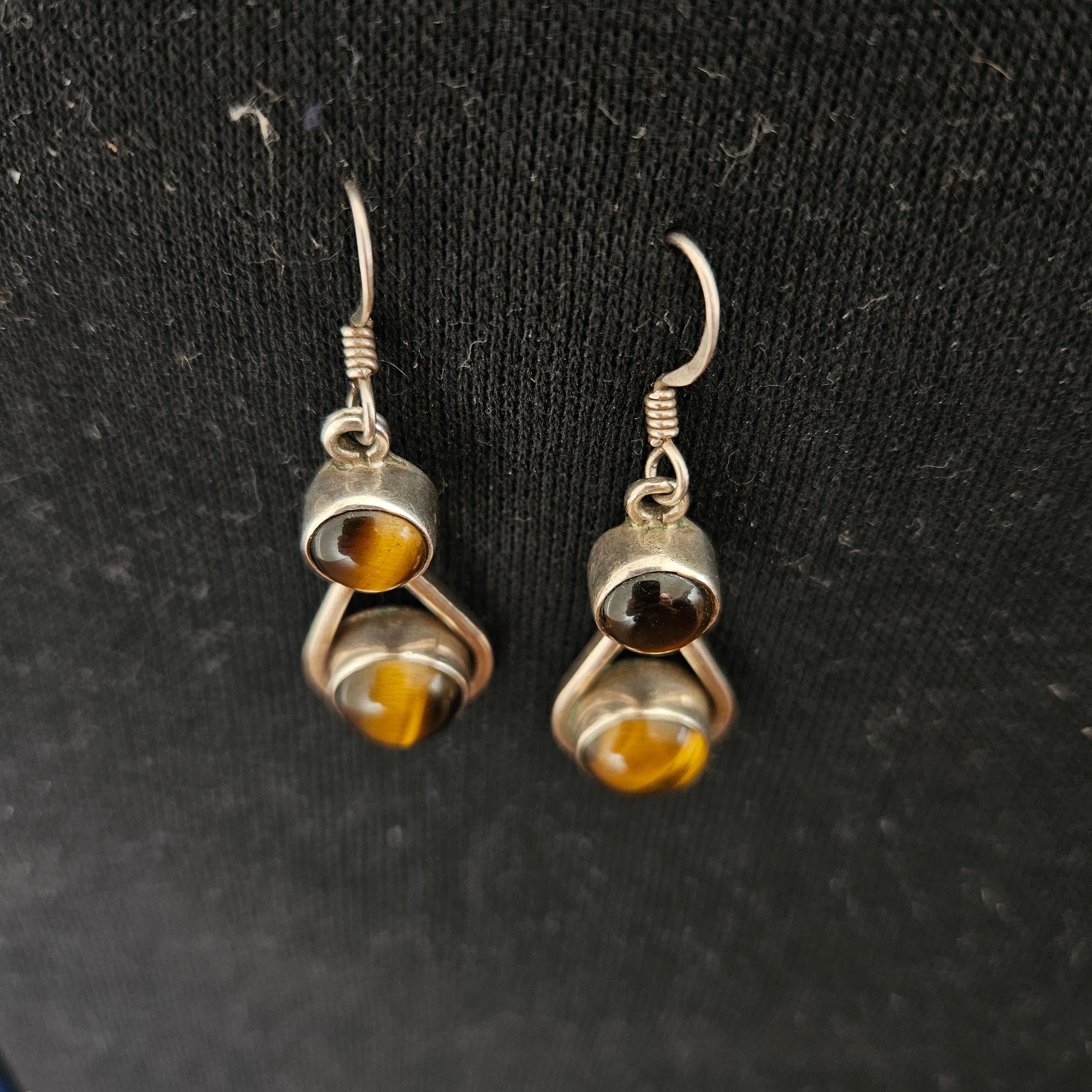 Sterling Silver & Double Drop Tiger Eye Earrings