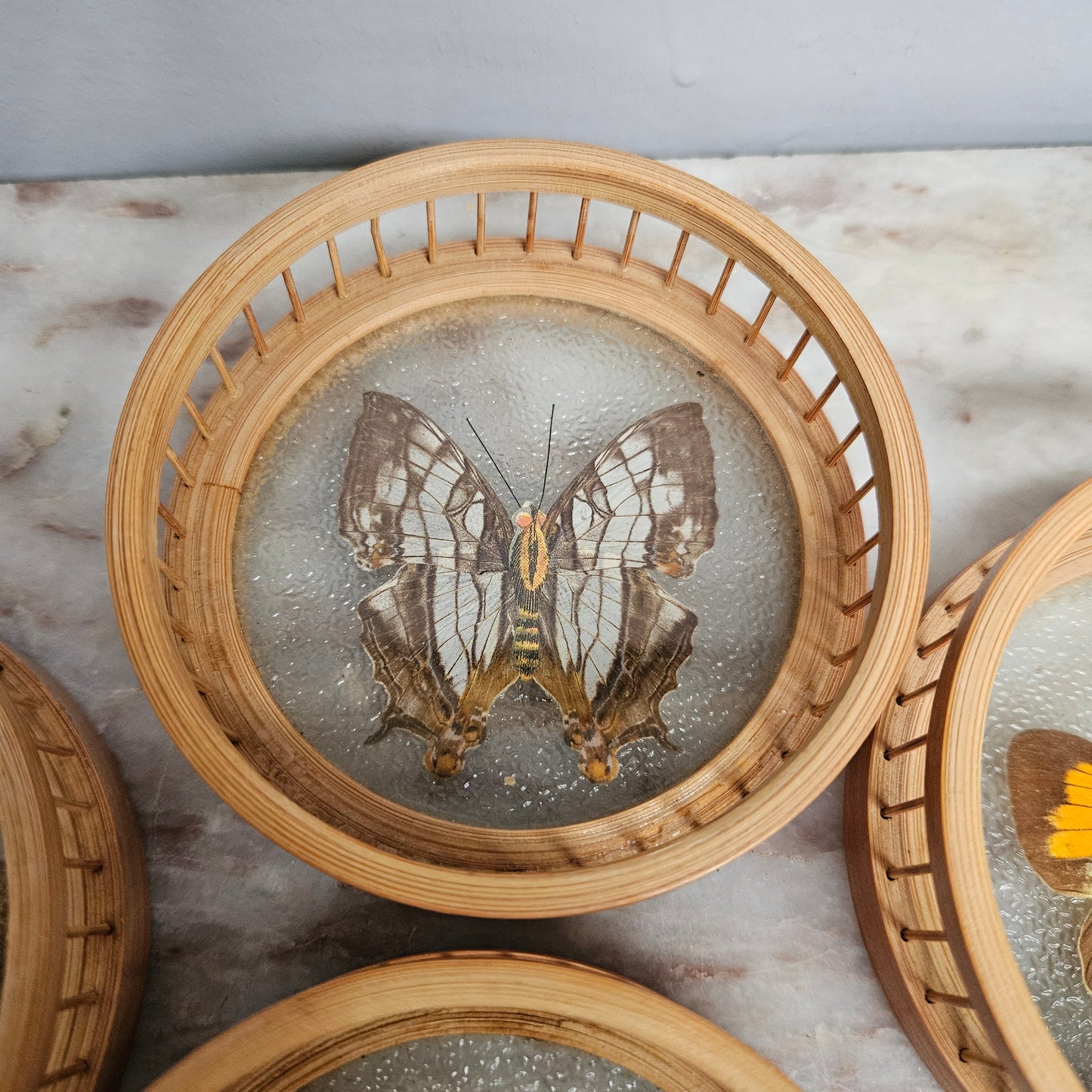 Vintage Set of Six Pressed Butterfly Coasters