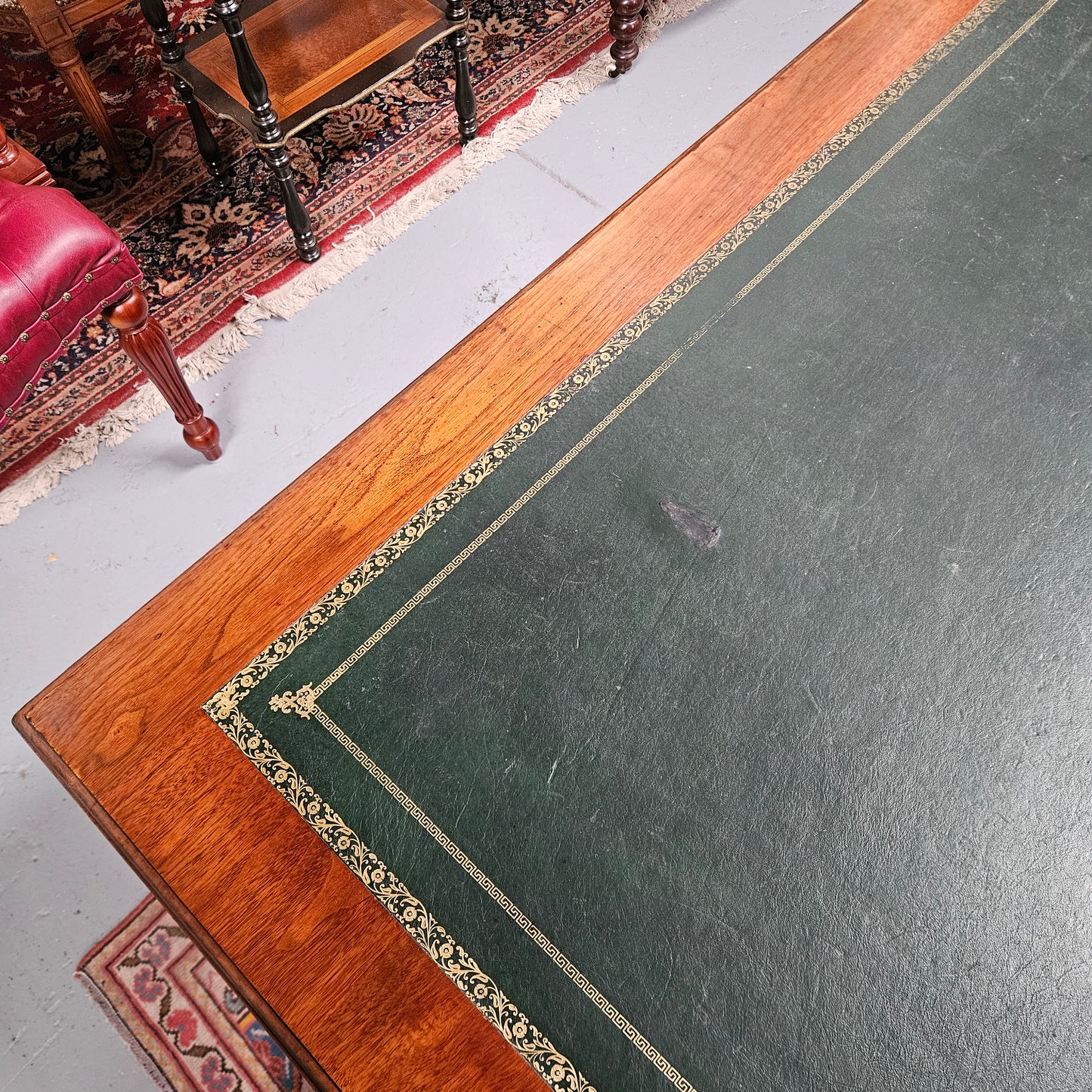 Edwardian Walnut Full Partners Desk With Leather Top