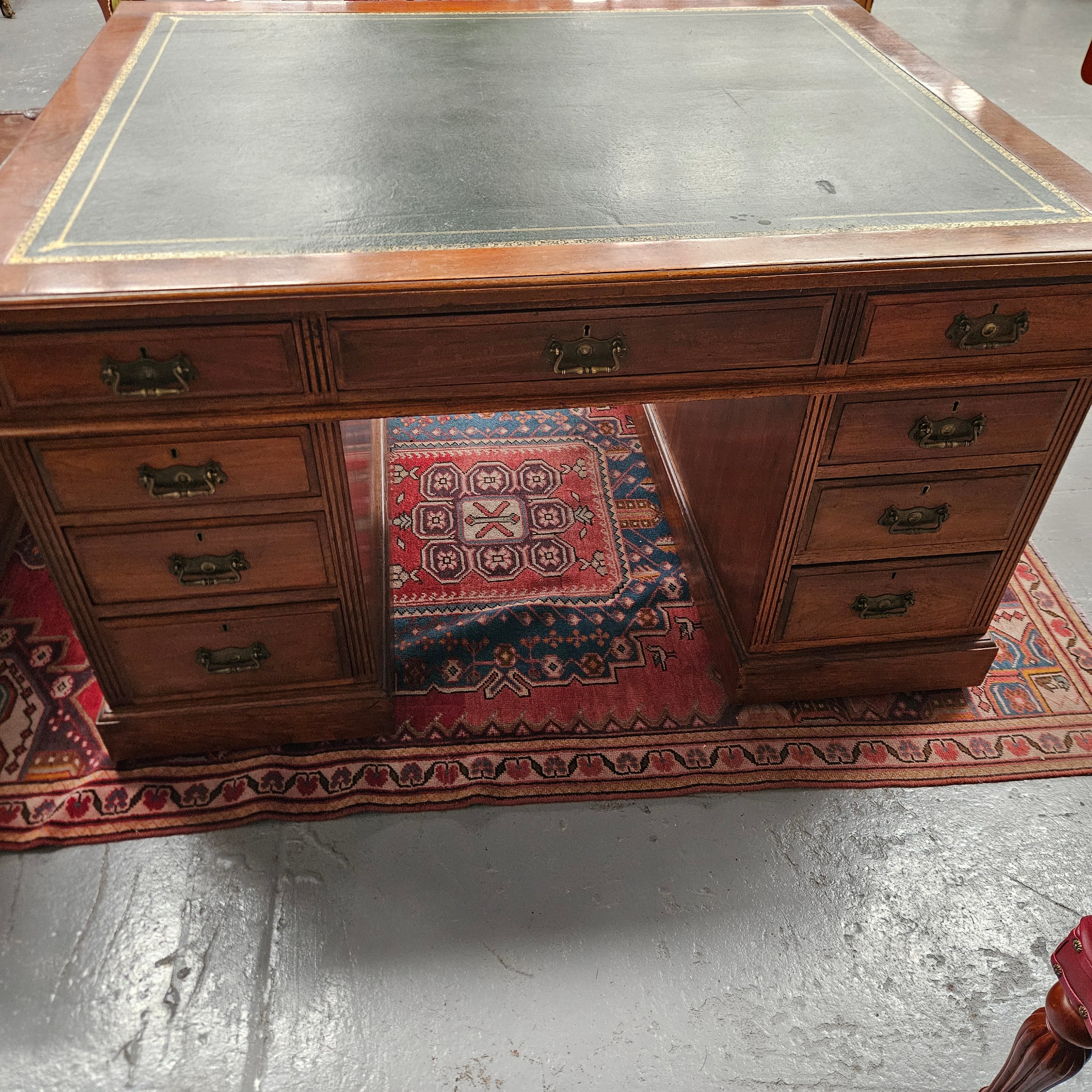 Edwardian Walnut Full Partners Desk With Leather Top | Antique & Vintage | Moonee Ponds Antiques | Australia Wide Delivery