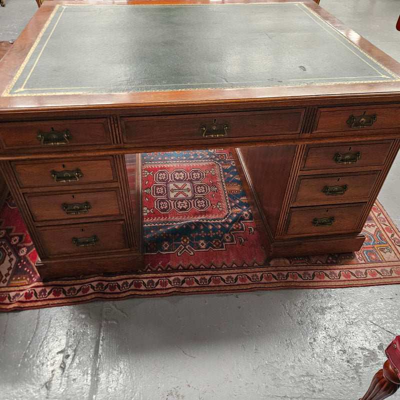Edwardian Walnut Full Partners Desk With Leather Top