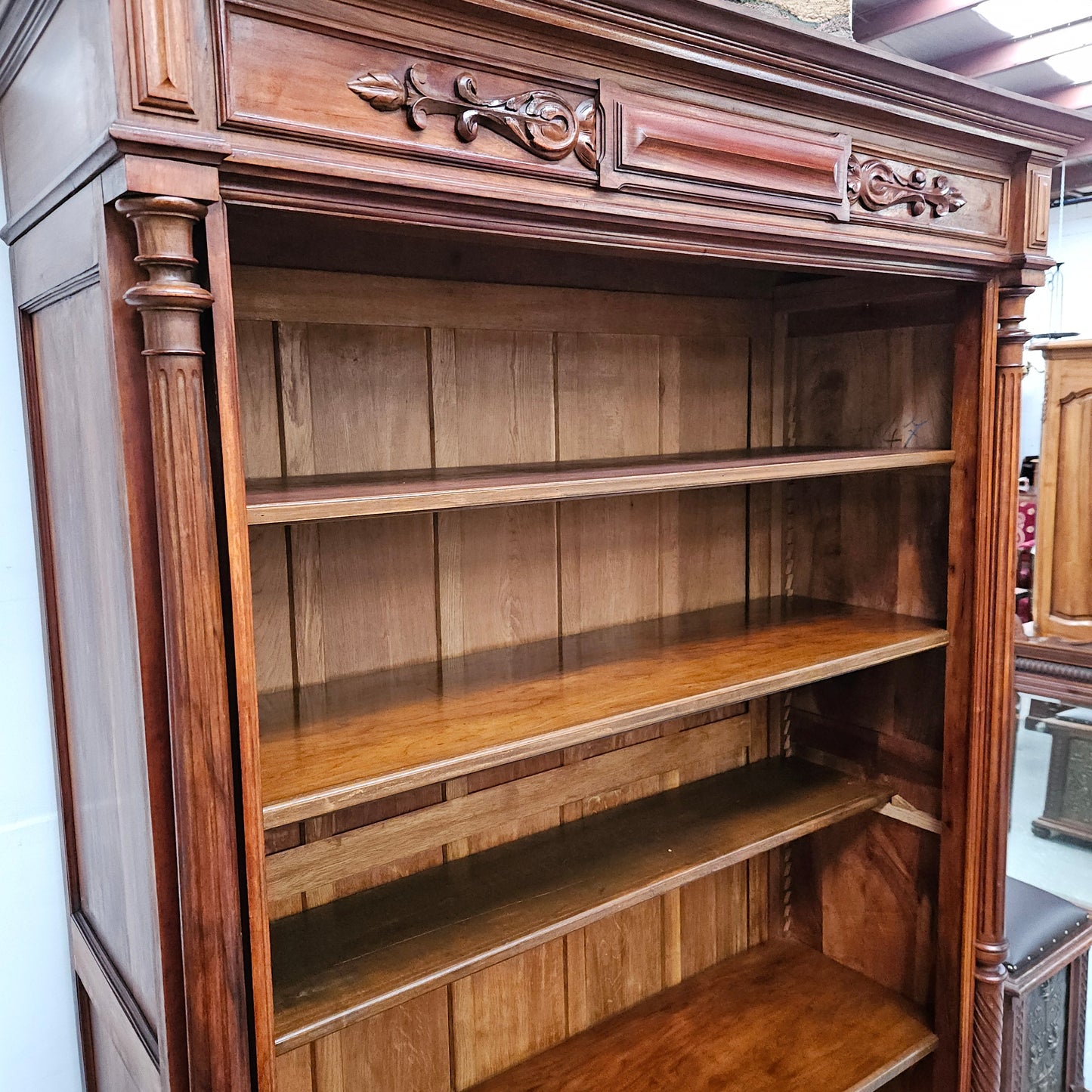 Henry 2nd Style 19th Century Walnut Open Bookcase With Drawer