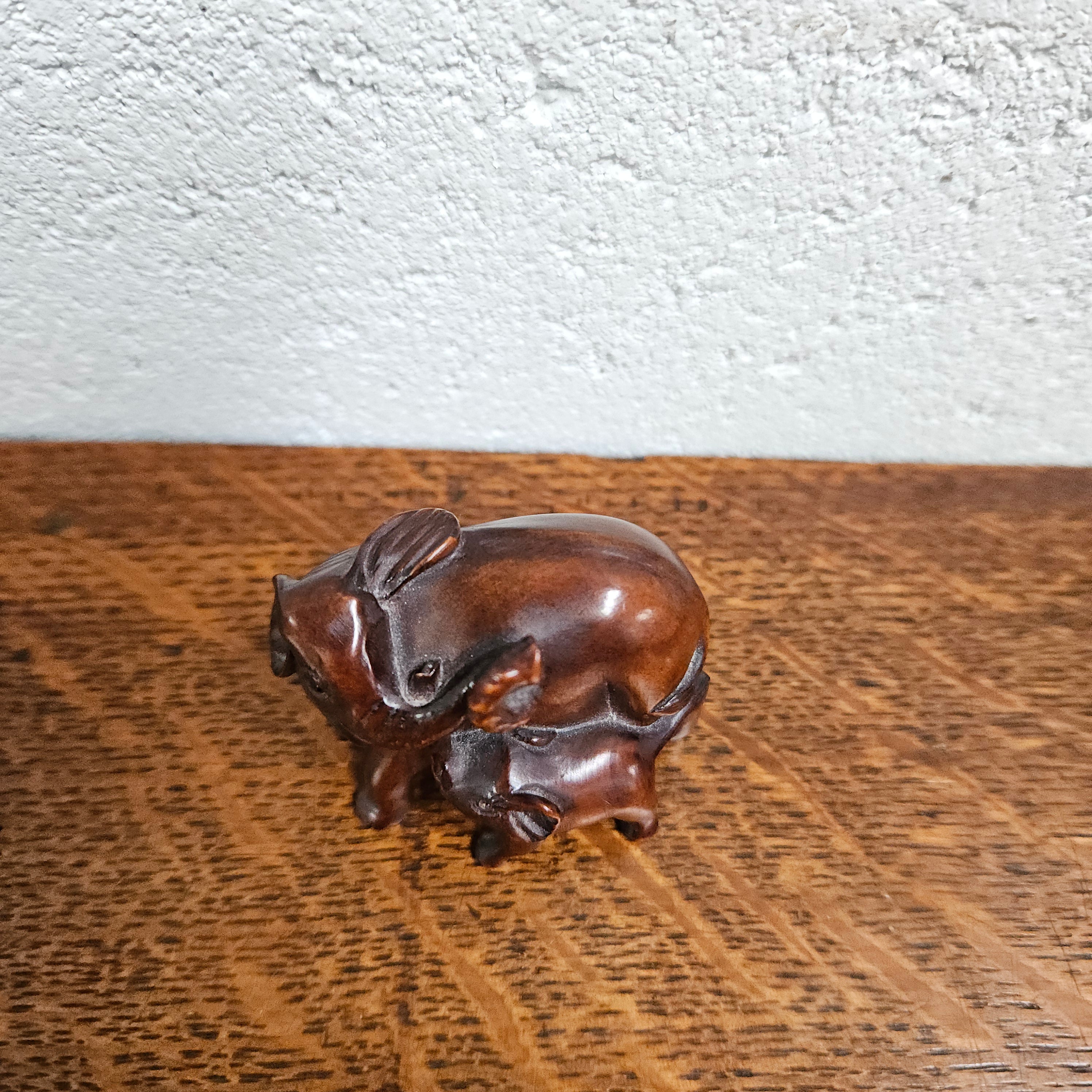 Carved and Signed Wooden Elephant Netsuke | Antique & Vintage | Moonee Ponds Antiques | Australia Wide Delivery