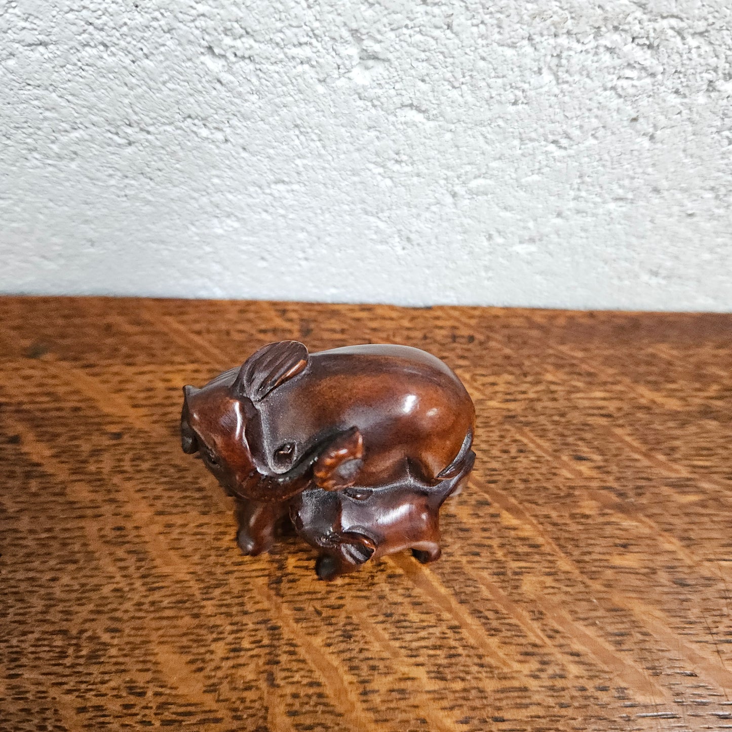 Carved and Signed Wooden Elephant Netsuke