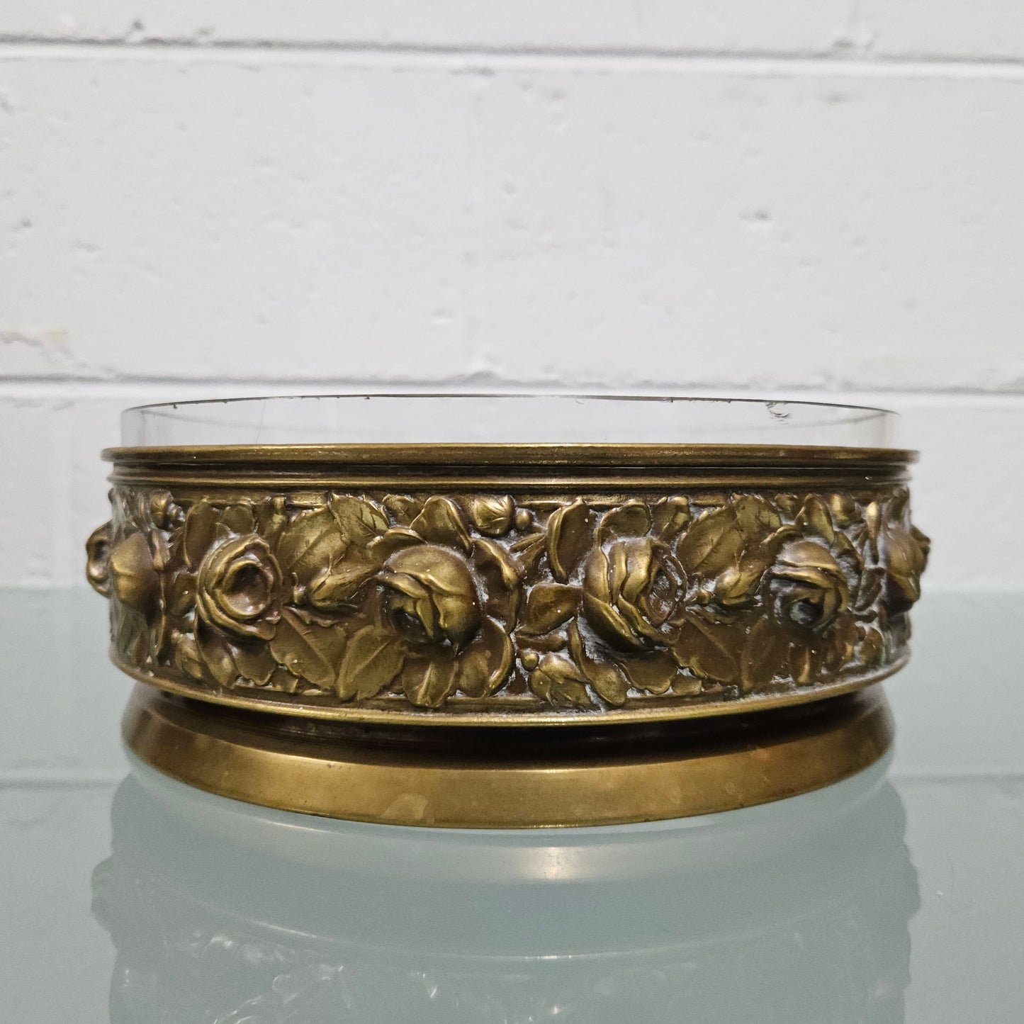 Brass & Cut Glass Insert Serving Bowl