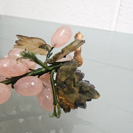 Vintage Cluster Of Pink Quartz& Jade Grapes & Leaves