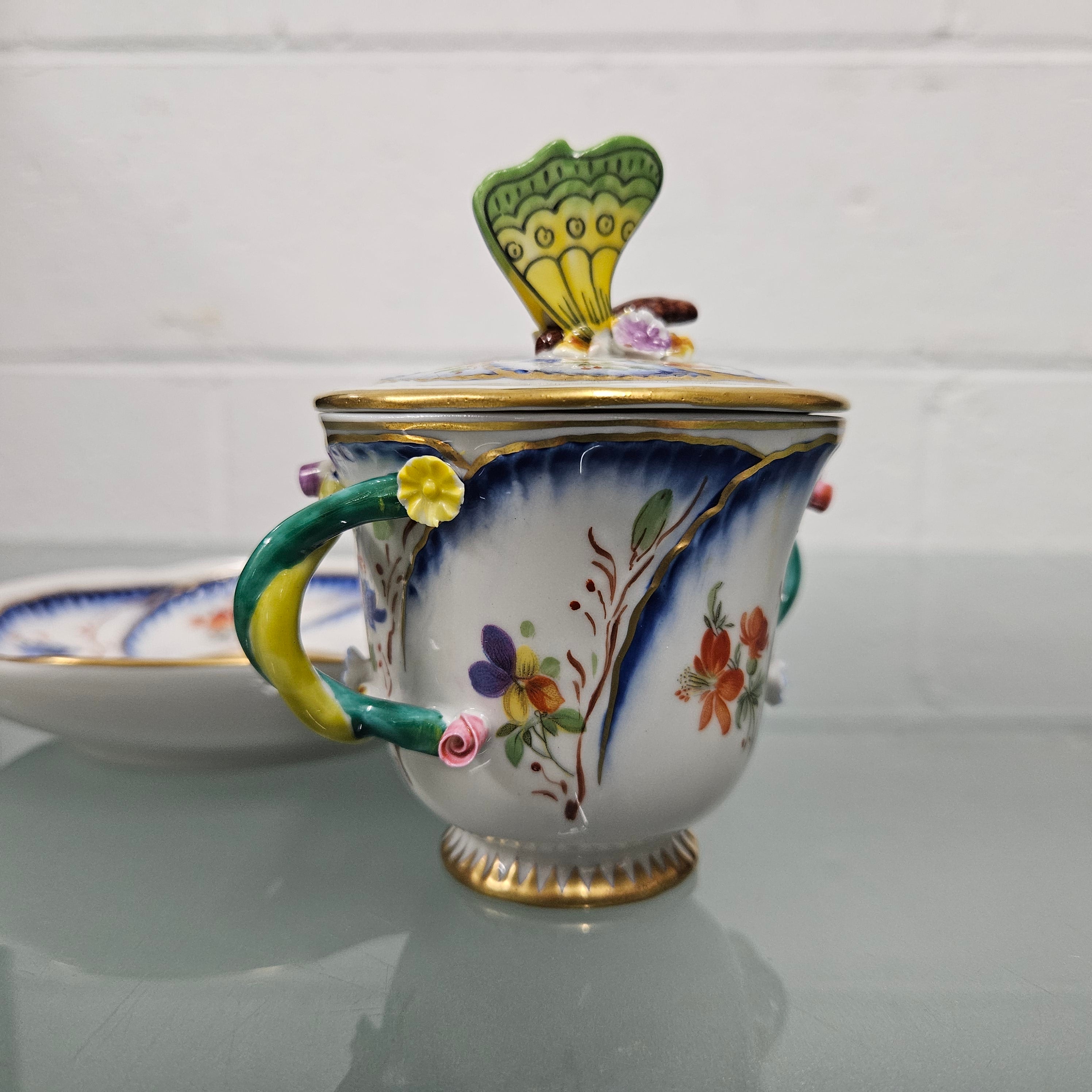 Stunning French Sevres Style Sucrier With Butterfly Lid | Antique & Vintage | Moonee Ponds Antiques | Australia Wide Delivery