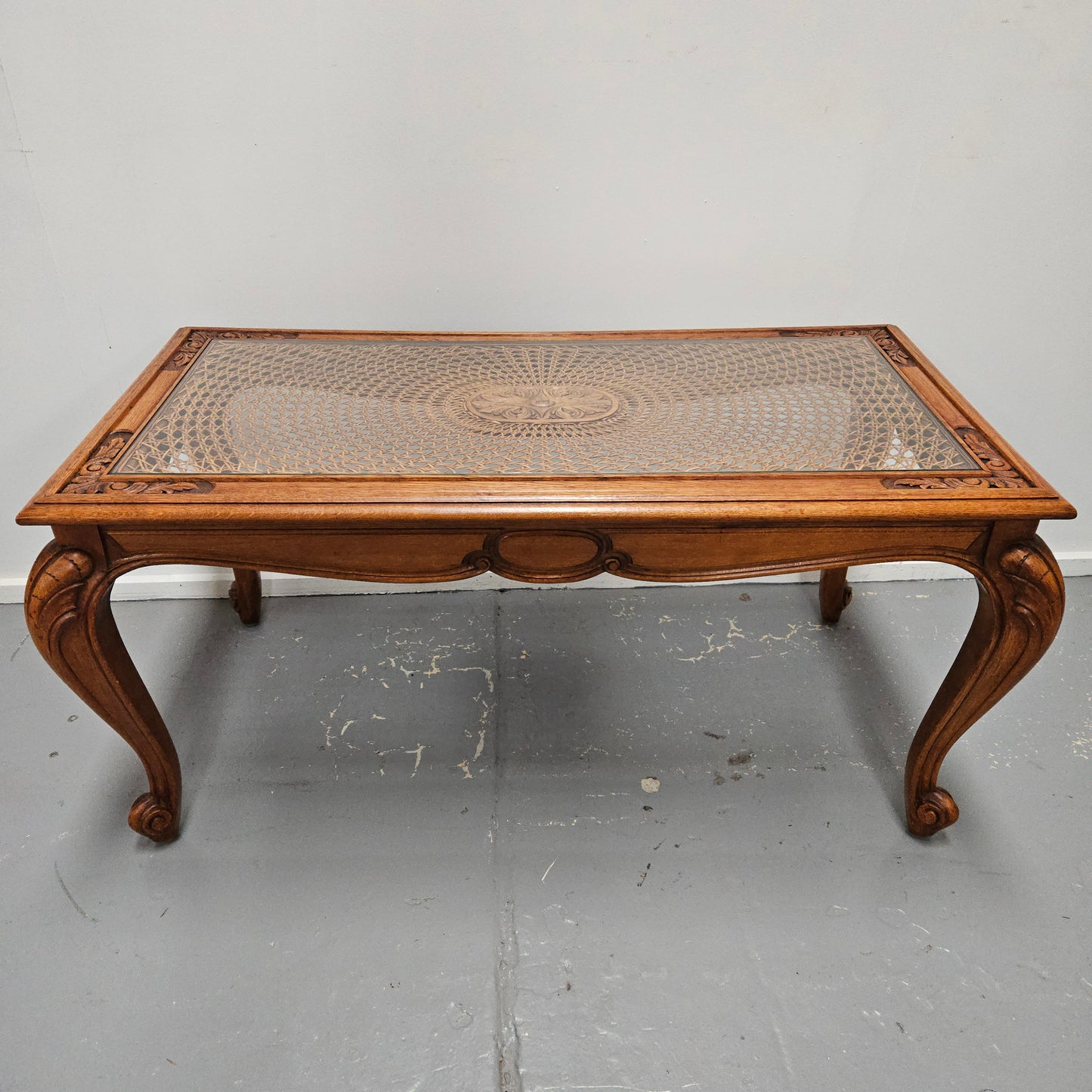 French Oak Cane Insert Coffee Table