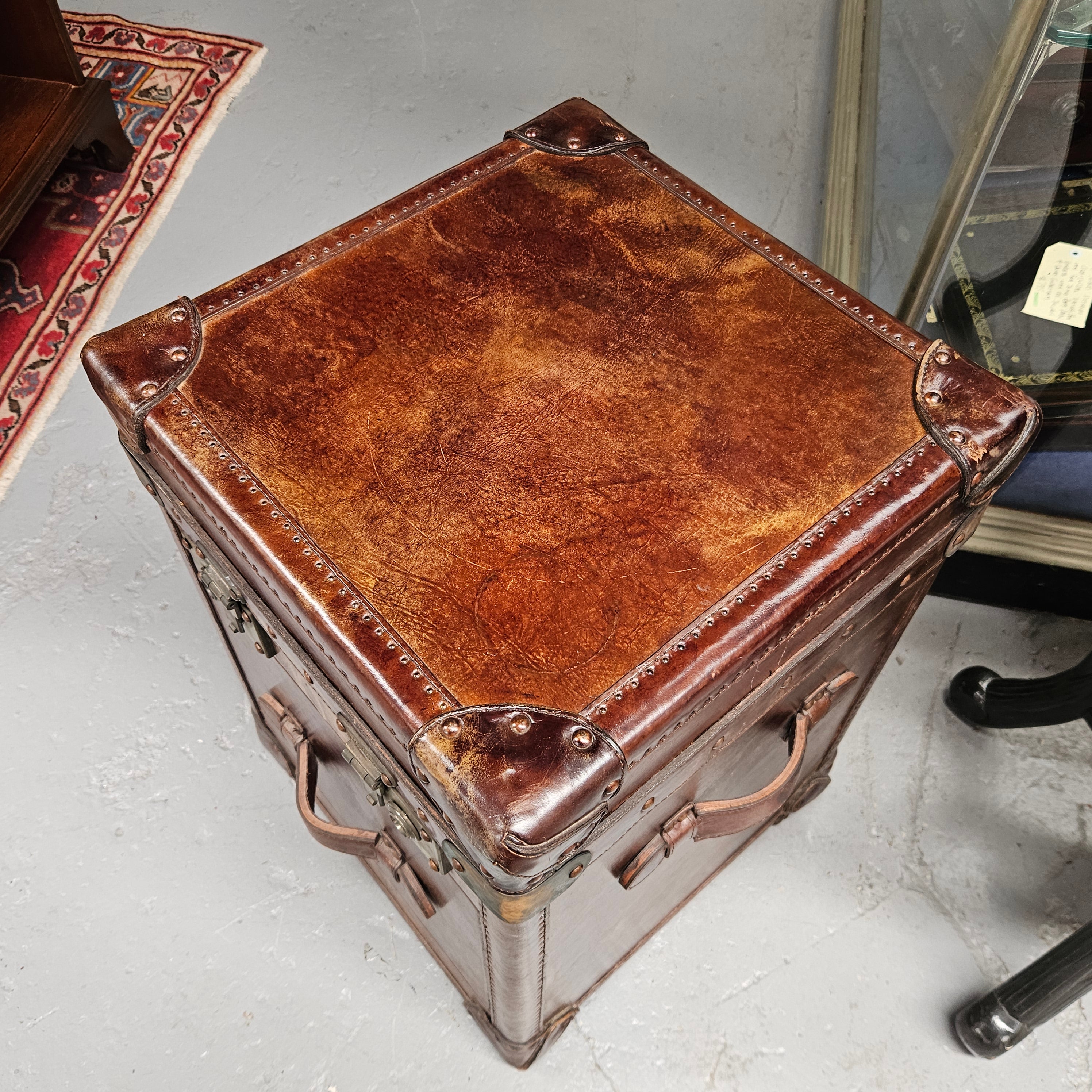 Portable Leather Filing Cabinet / Side Table | Antique & Vintage | Moonee Ponds Antiques | Australia Wide Delivery