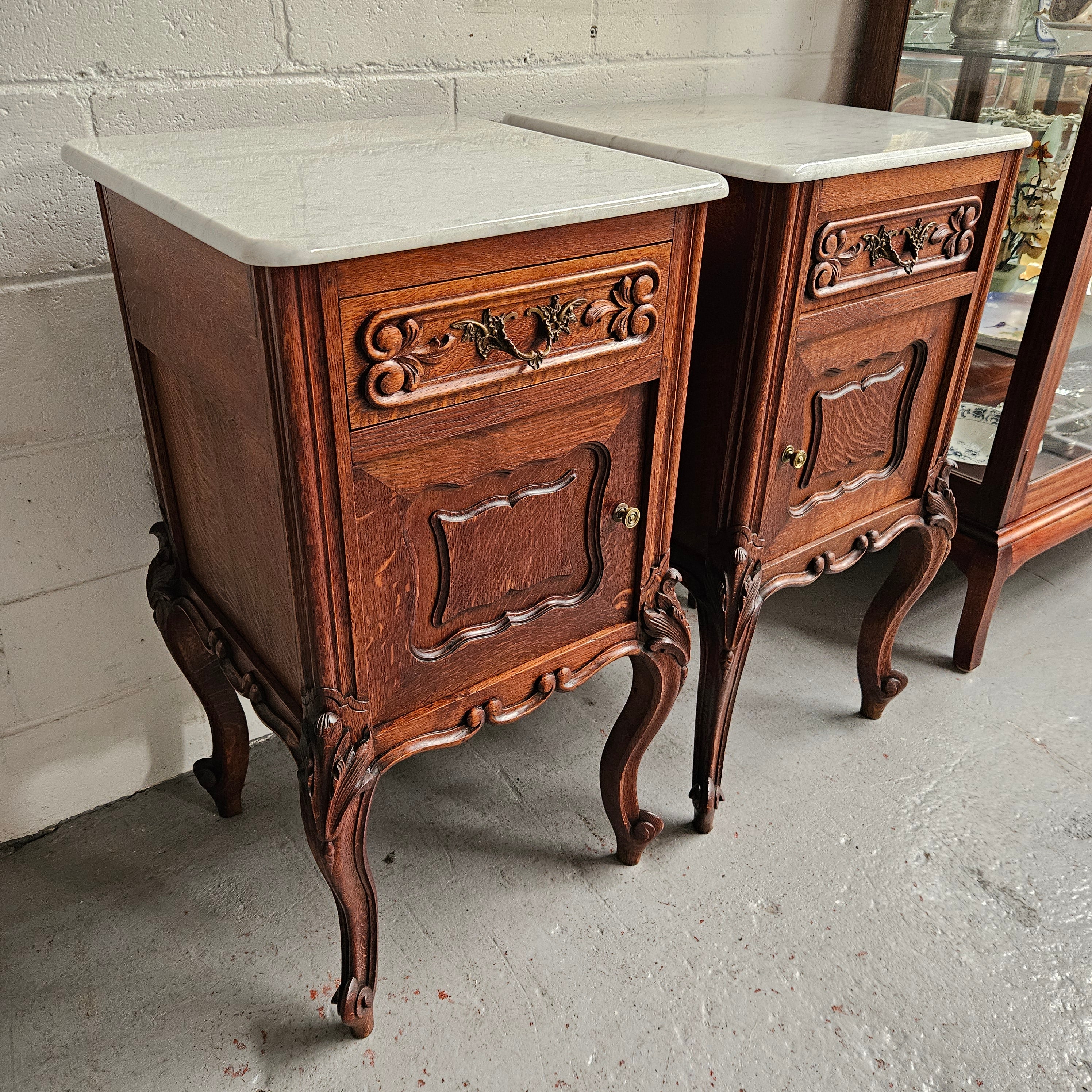 Pair of Louis XV Style White Marble Top Bedside Cabinets | Antique & Vintage | Moonee Ponds Antiques | Australia Wide Delivery