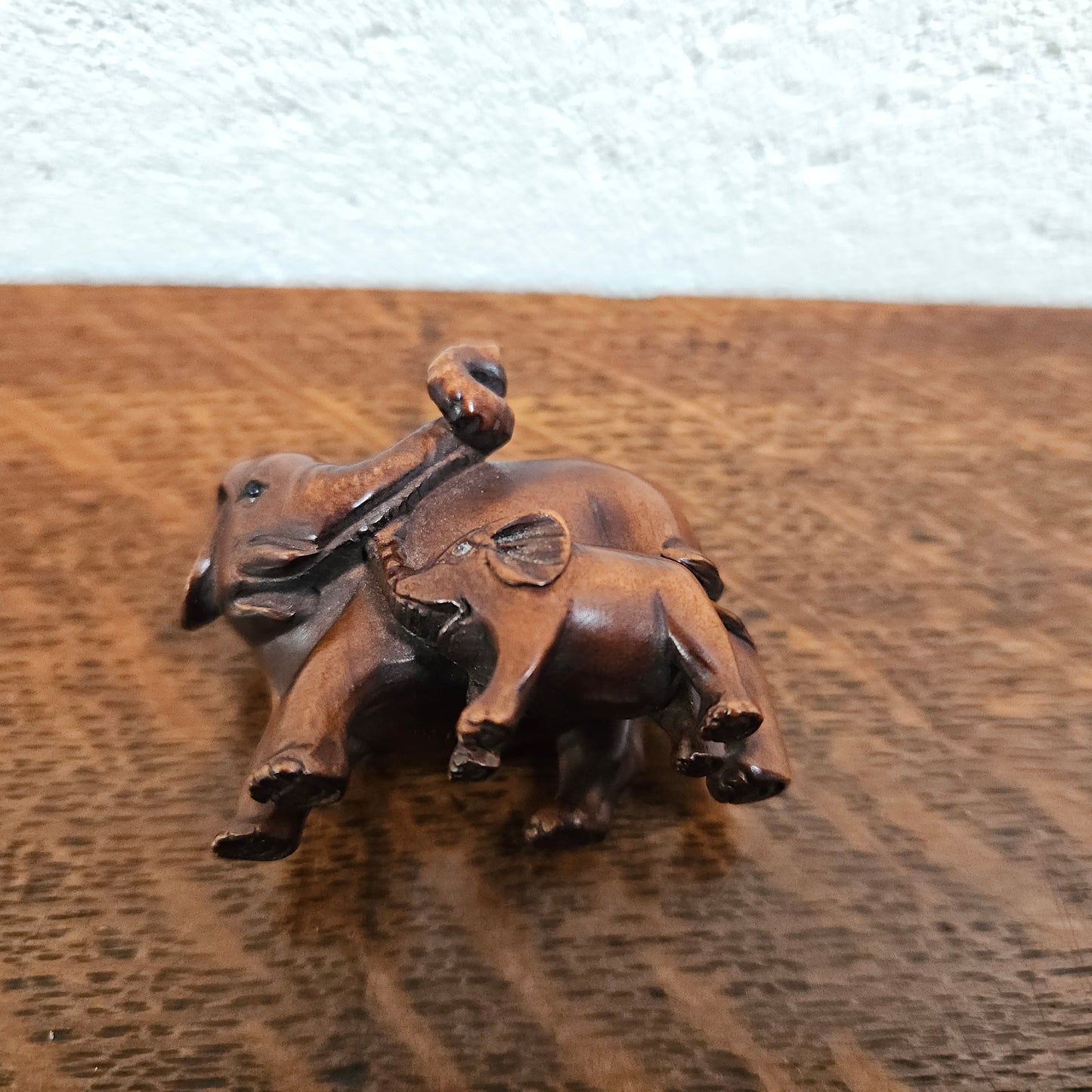 Carved and Signed Wooden Elephant Netsuke