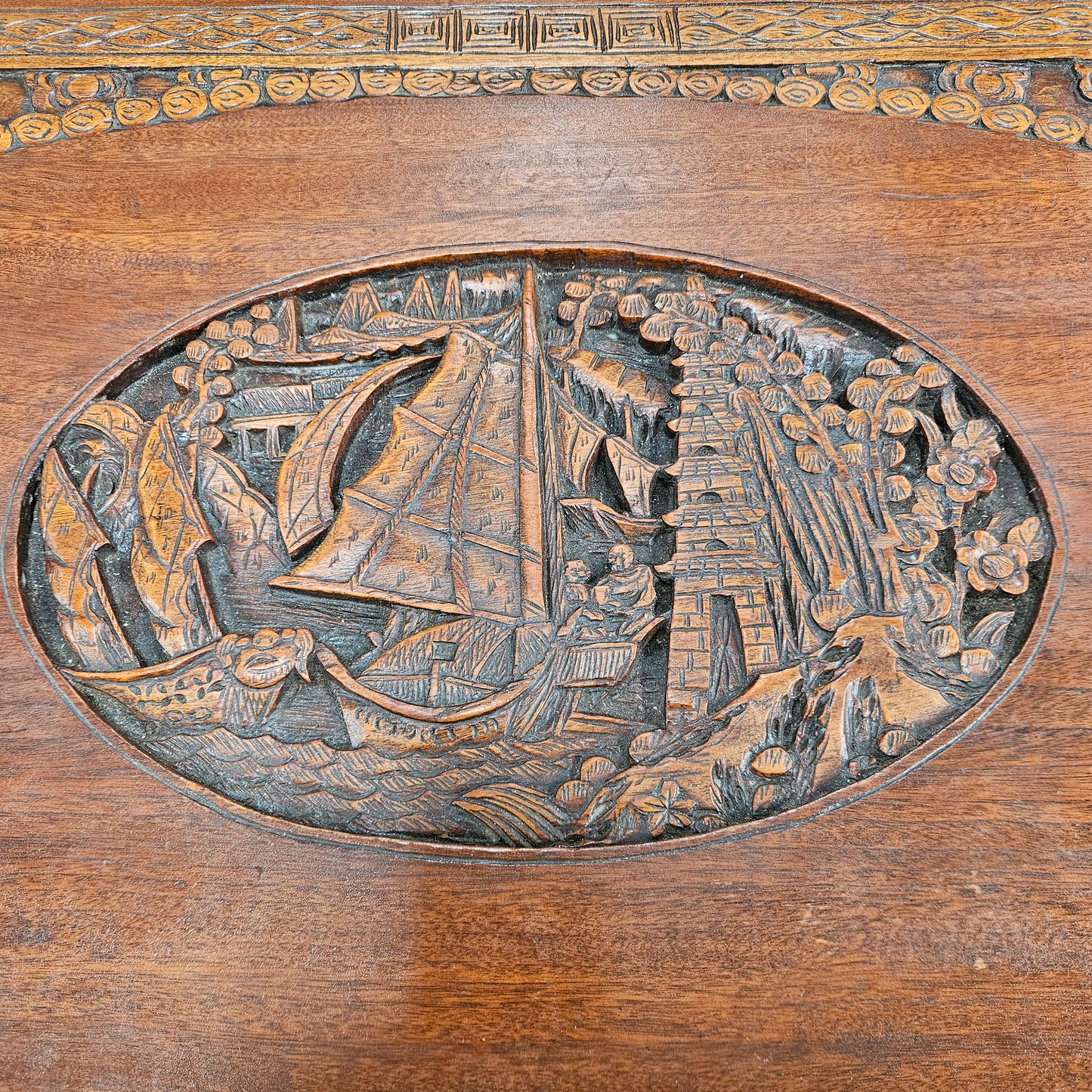 Oriental Carved Camphor Wood Chest