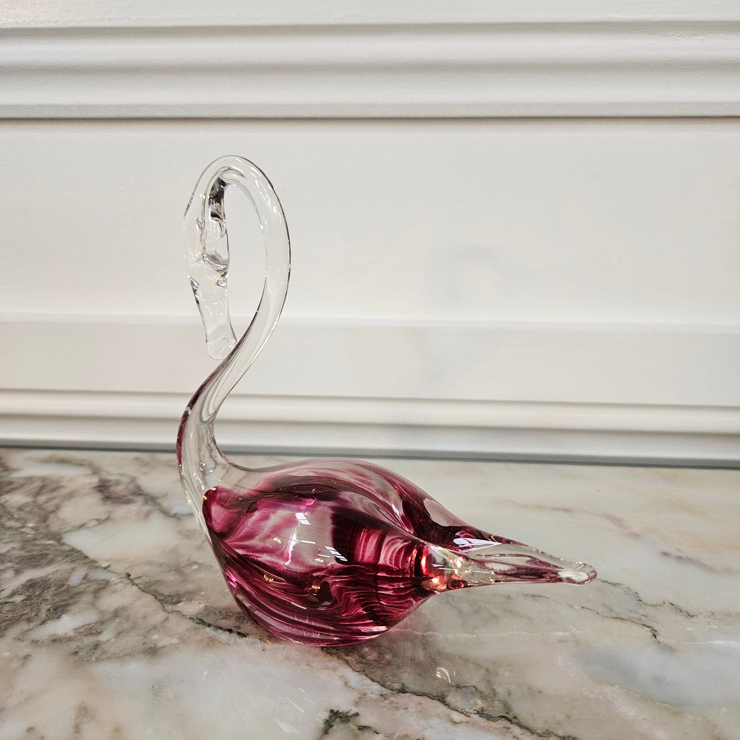 Stunning Vintage Deep Cranberry Murano Glass Sommerso Swan