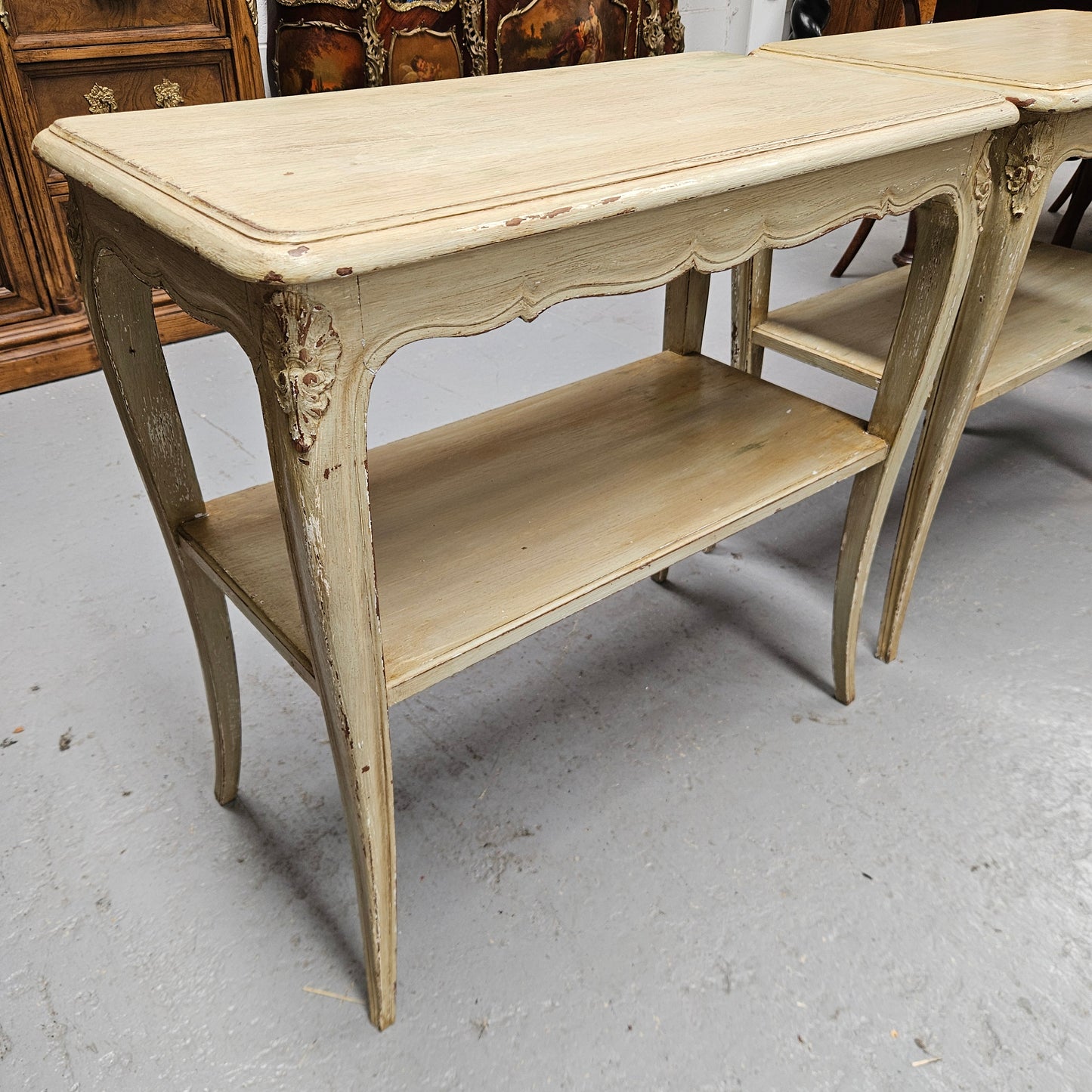 Pair Rustic Oak Shabby Chic Side Tables