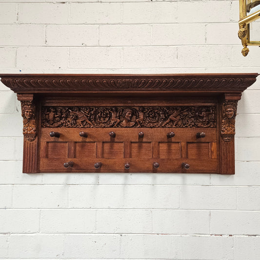 Antique Australian Oak Carved Large Hat Rack