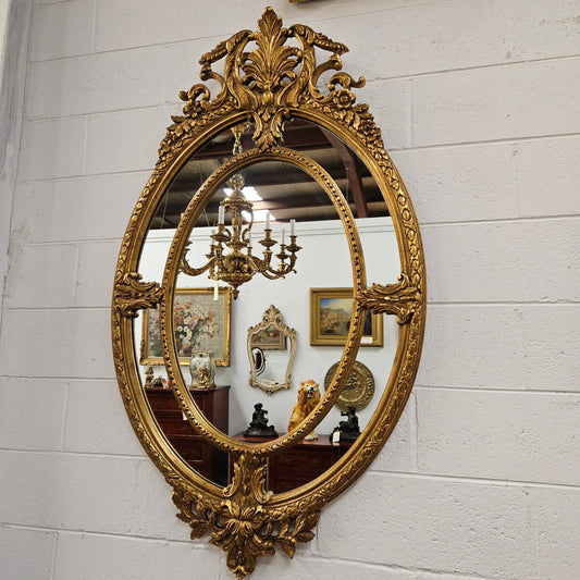 Rare Decorative Late 19th Century Oval Gilt Cushion Mirror