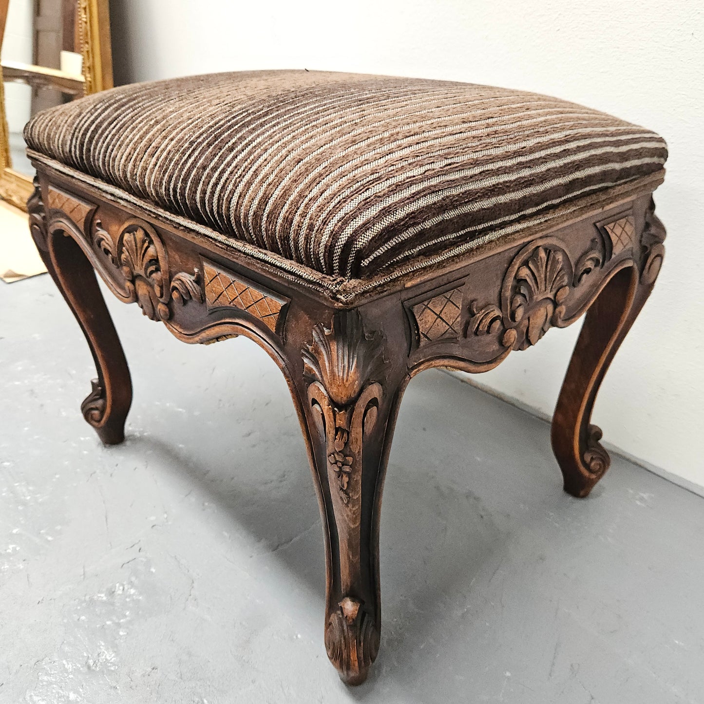 French Oak Louis XV Style Upholstered Footstool