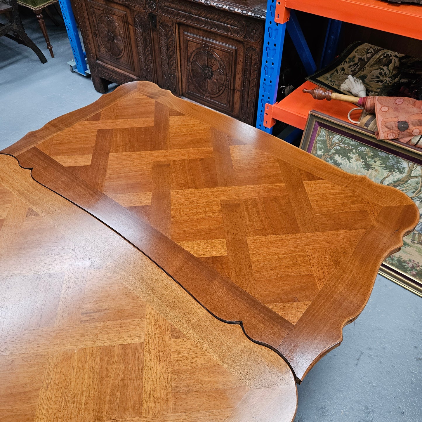 Louis XV Style Walnut Parquetry Top Extension Table