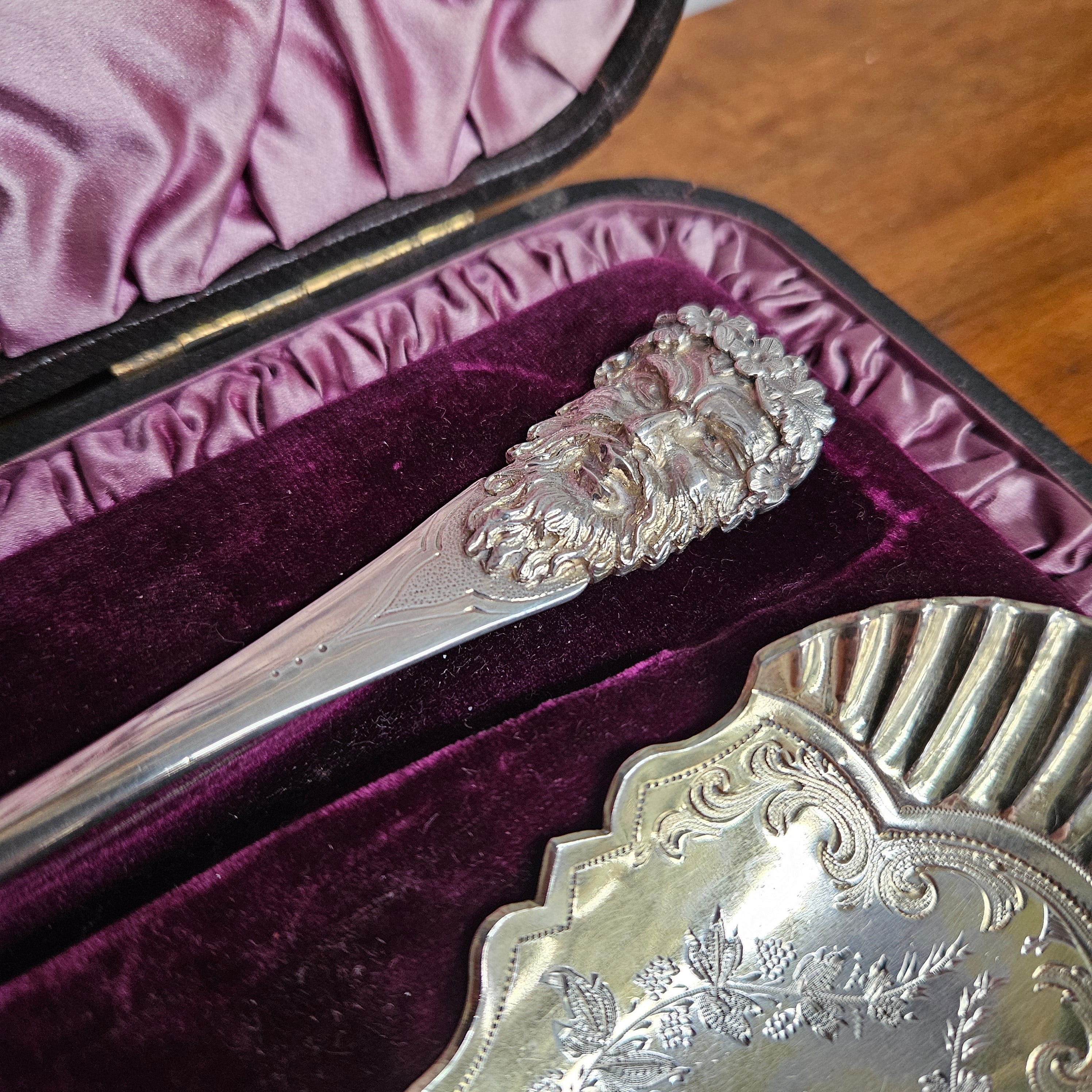 Superior Pair of Solid Silver Georgian Berry Serving Spoons in Case | Antique & Vintage | Moonee Ponds Antiques | Australia Wide