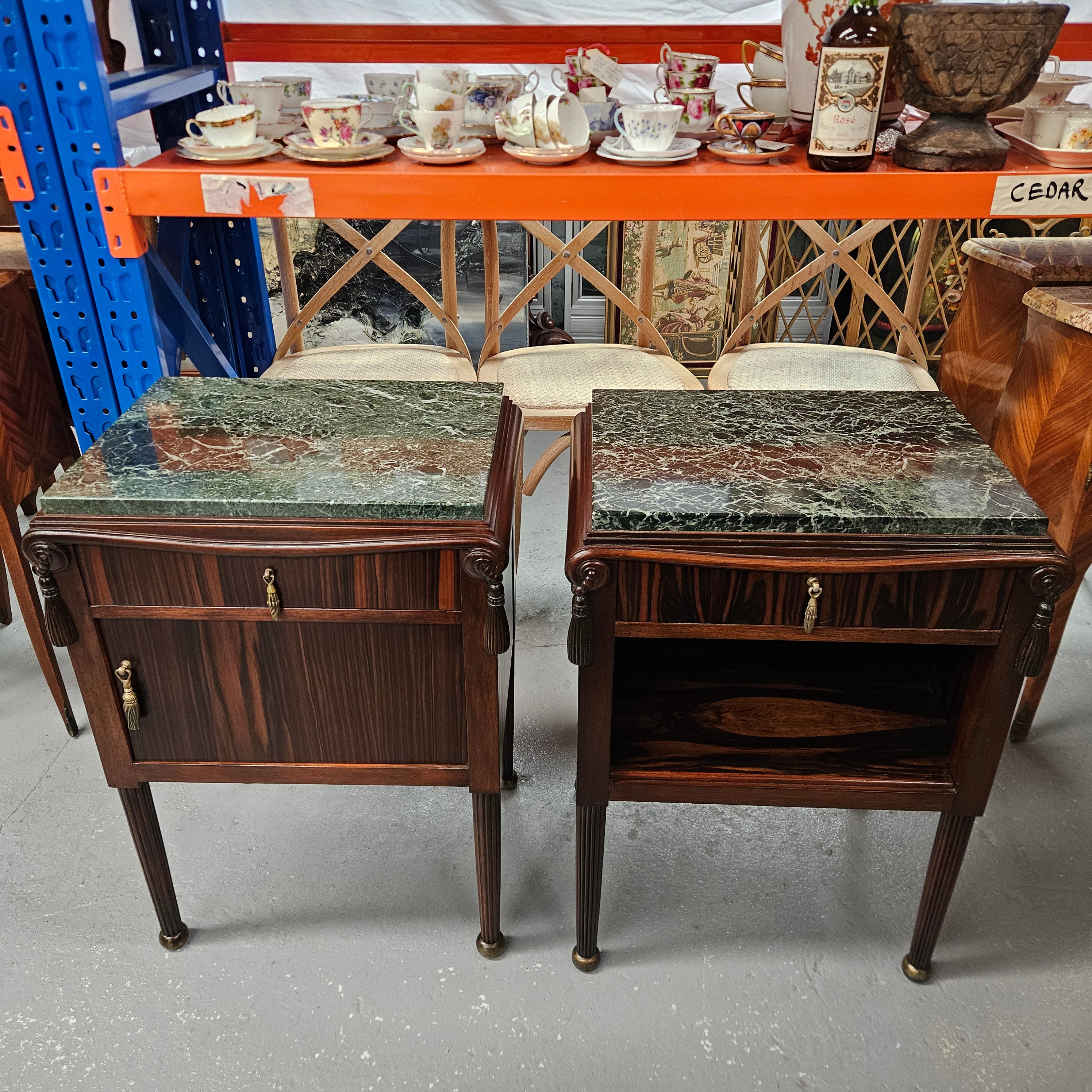 Elegant Pair of French Art Deco Marble Top Bedsides | Antique & Vintage | Moonee Ponds Antiques | Australia Wide Delivery