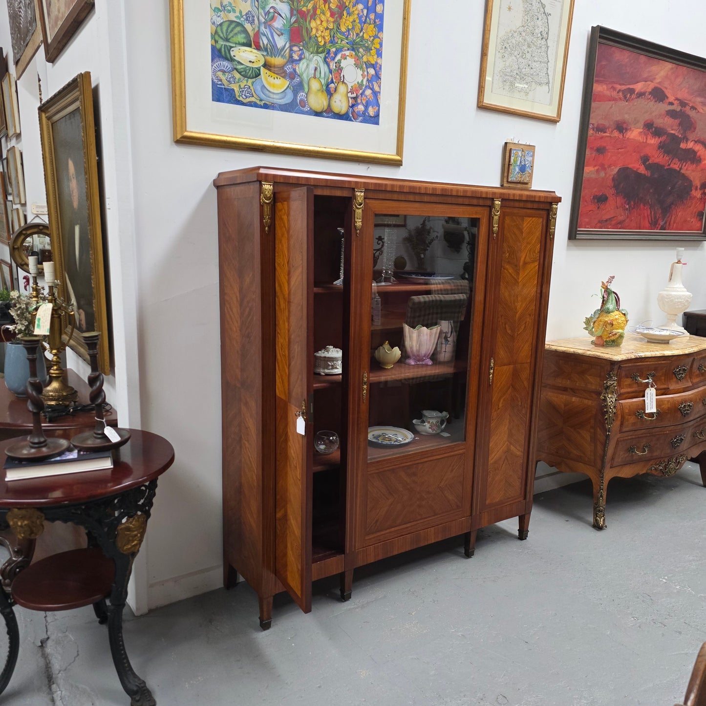 French Walnut Louis 16th Bookcase With Inlay & Ormolu